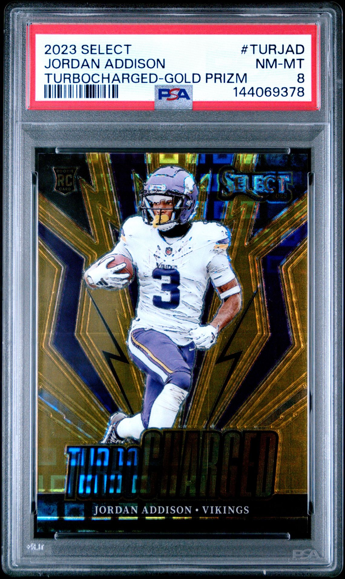 2023 Panini Select Turbocharged Jordan Addison #Turjad (Turbocharged-Gold Prizm) Nm-Mt 8 front