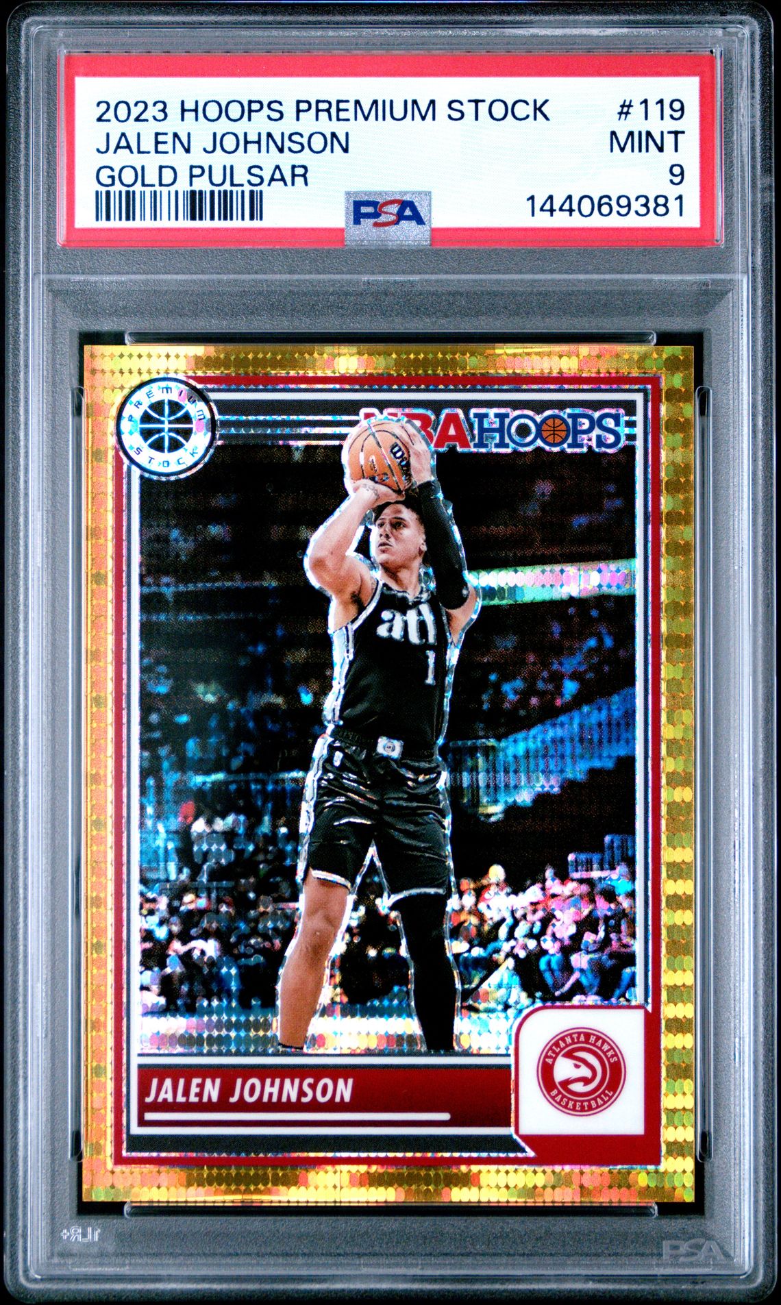 2023 Panini Hoops Premium Stock Jalen Johnson #119 (Gold Pulsar) Mint 9 front