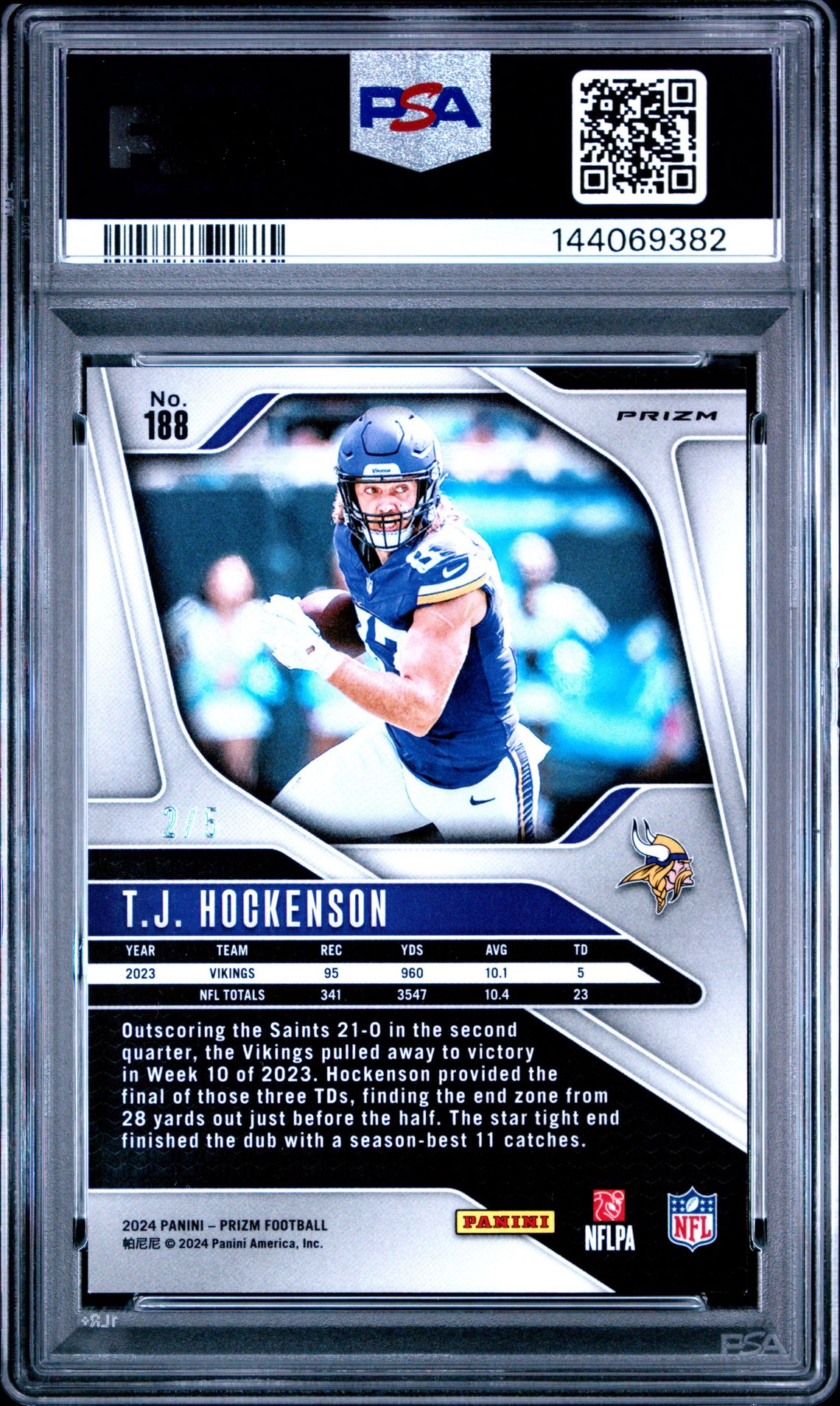 2024 Panini Prizm Tj Hockenson #188 (Gold Vinyl) Mint 9 back