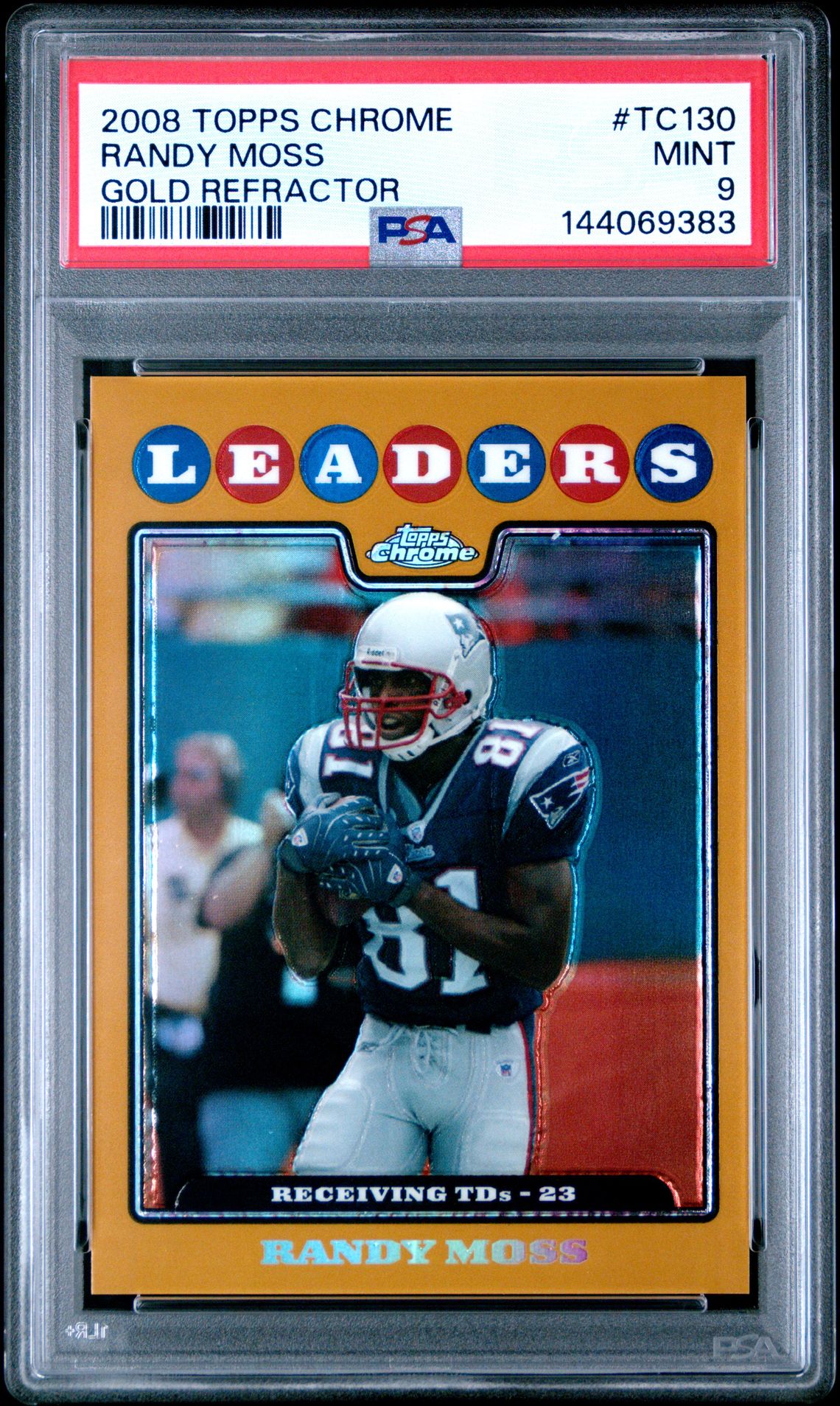 2008 Topps Chrome Randy Moss #Tc130 (Gold Refractor) Mint 9 front