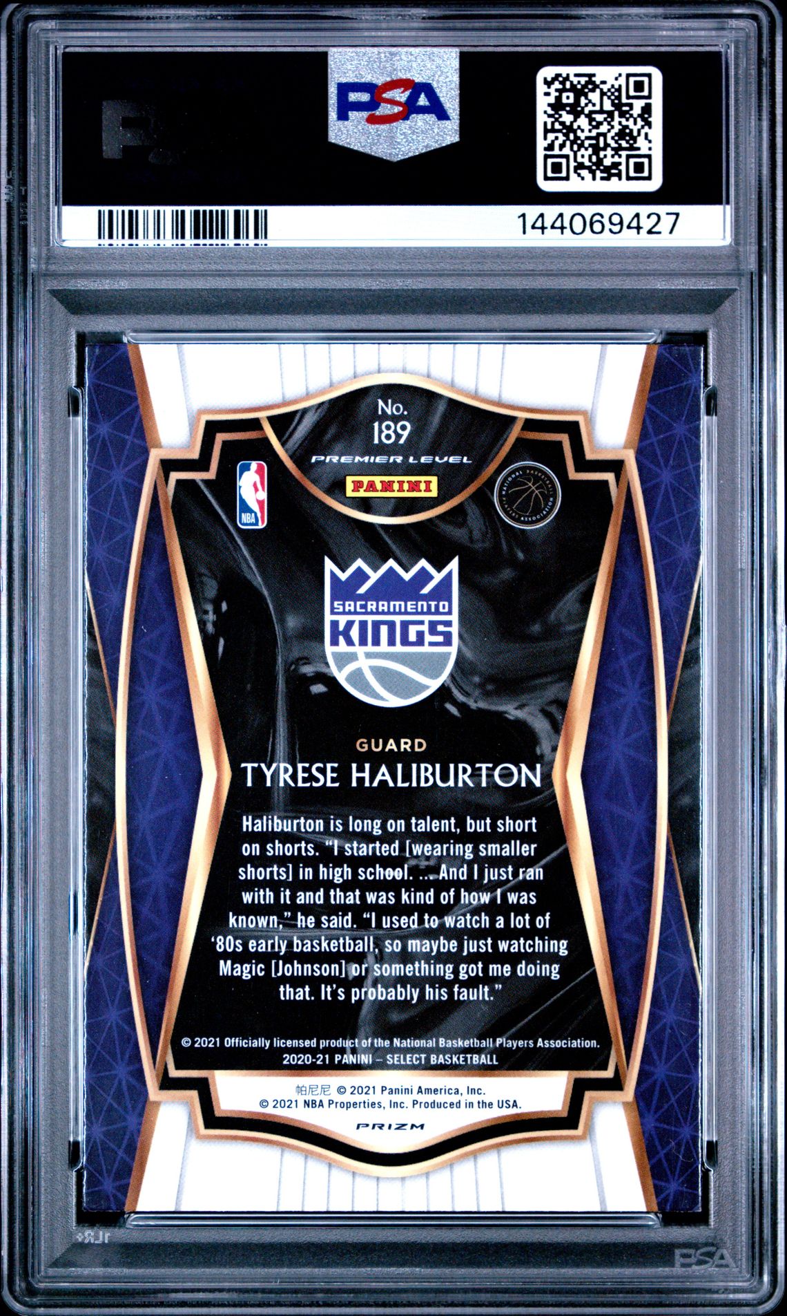 2020 Panini Select Tyrese Haliburton #189 (Red/White/Orange Shimmer) Mint 9 back