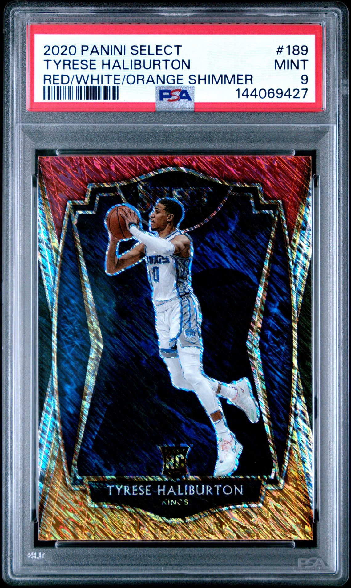2020 Panini Select Tyrese Haliburton #189 (Red/White/Orange Shimmer) Mint 9 front