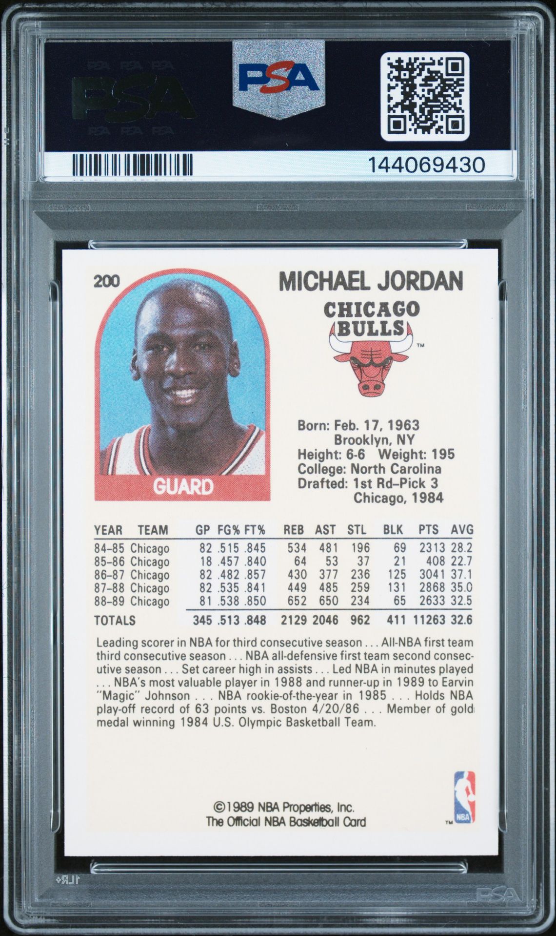 1989 Hoops Michael Jordan #200 Mint 9 back