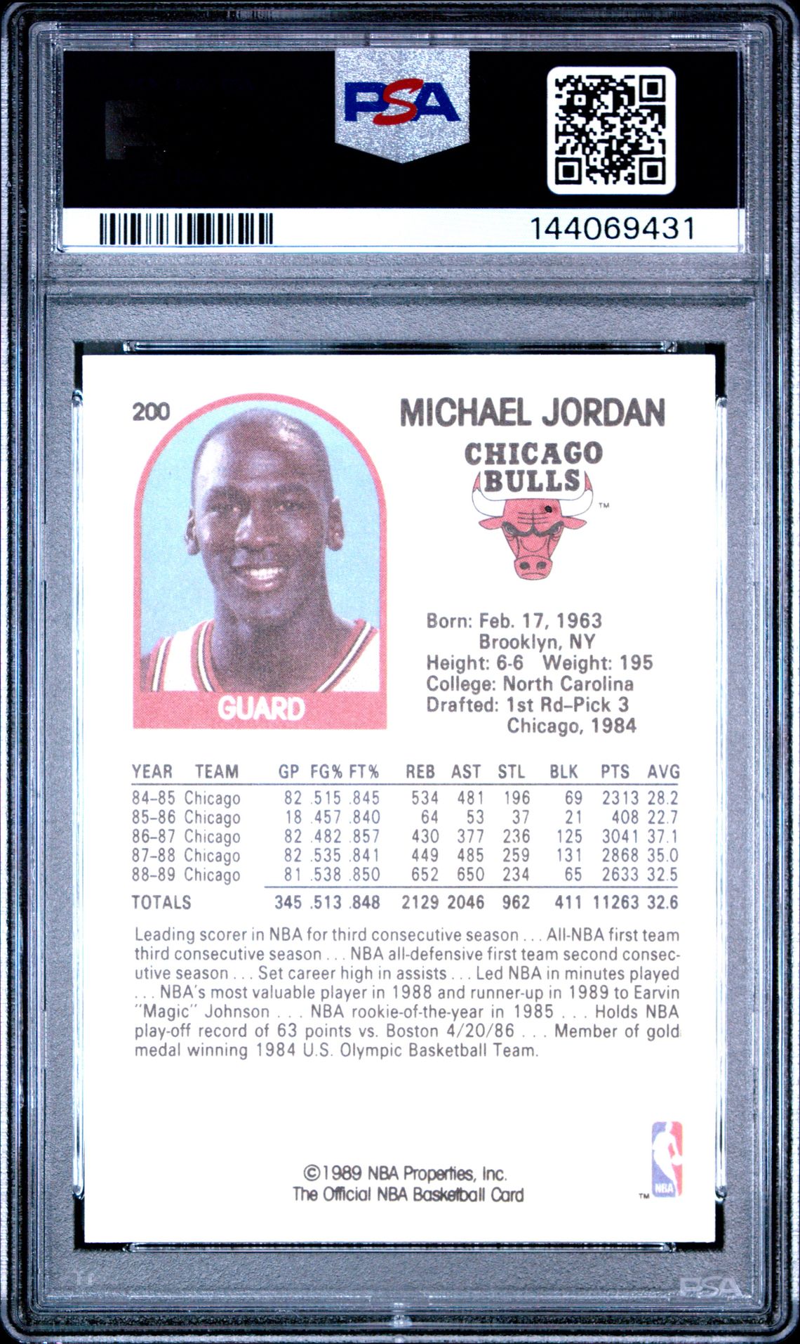 1989 Hoops Michael Jordan #200 Mint 9 back