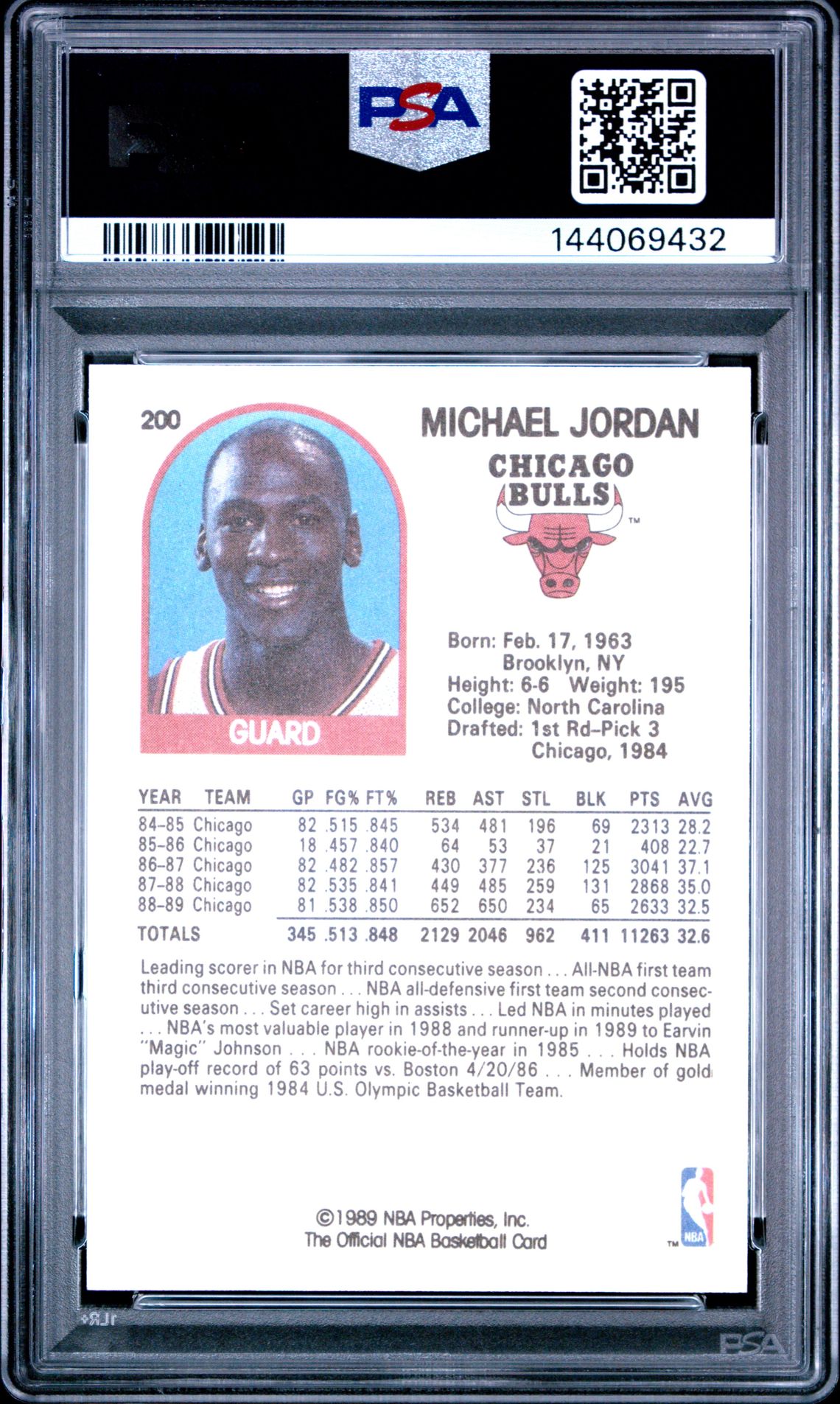 1989 Hoops Michael Jordan #200 Mint 9 back