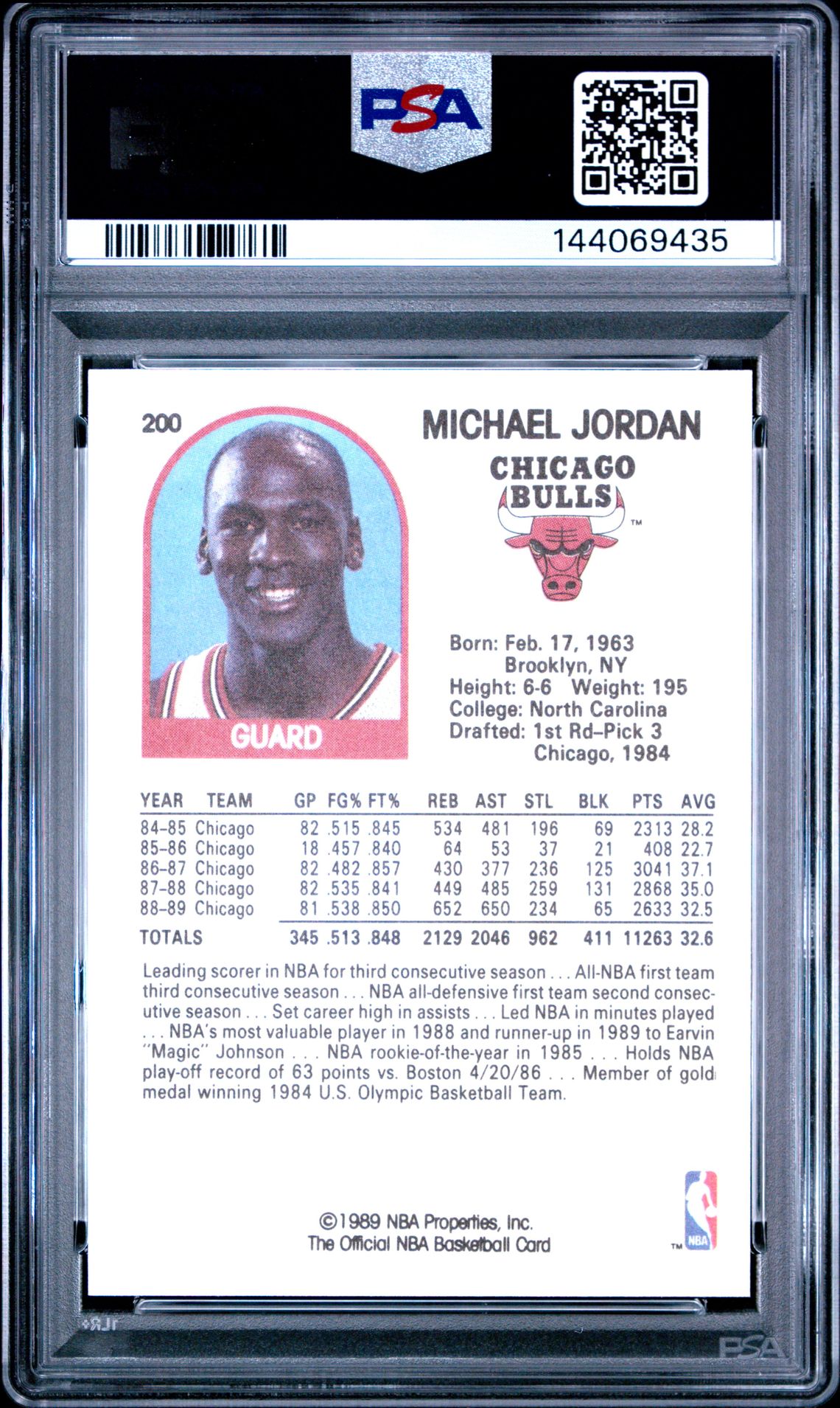 1989 Hoops Michael Jordan #200 Mint 9 back