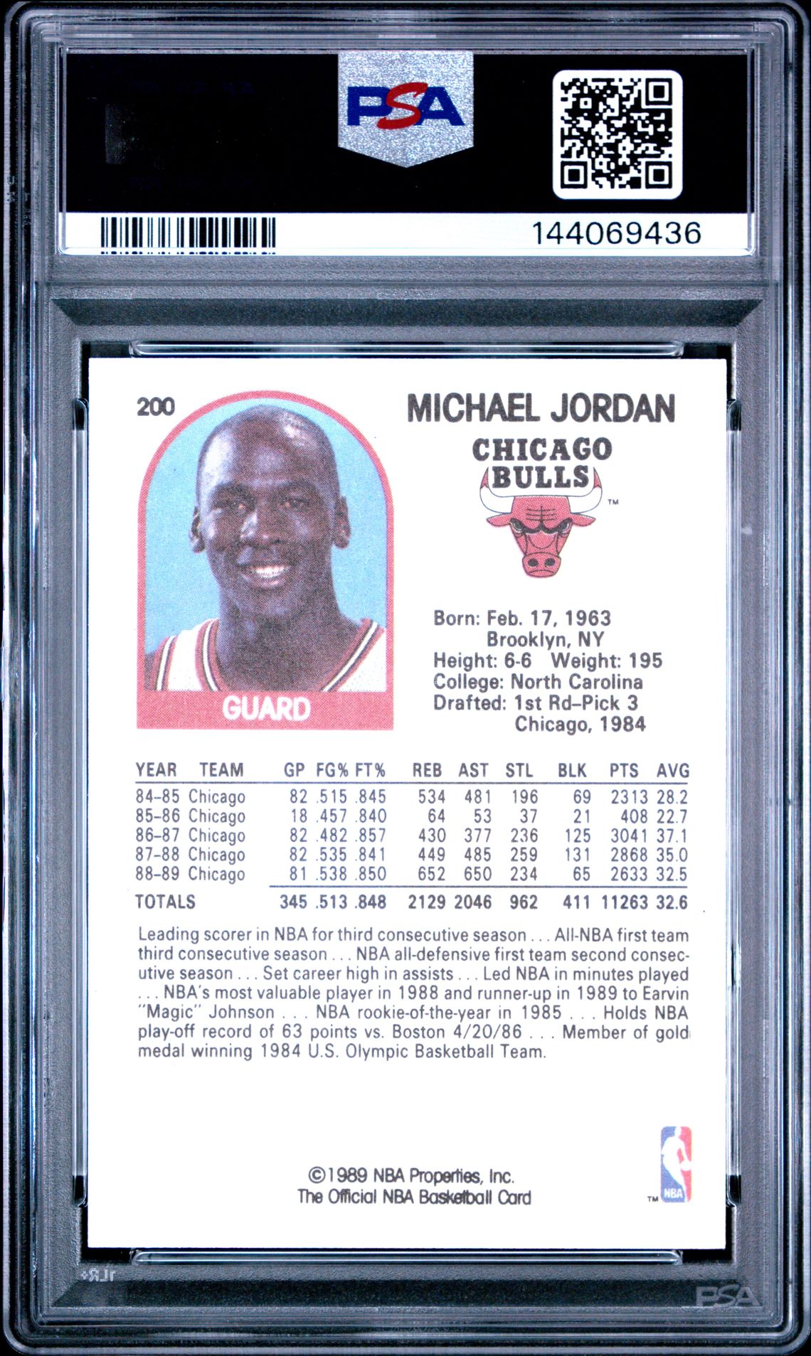 1989 Hoops Michael Jordan #200 Mint 9 back