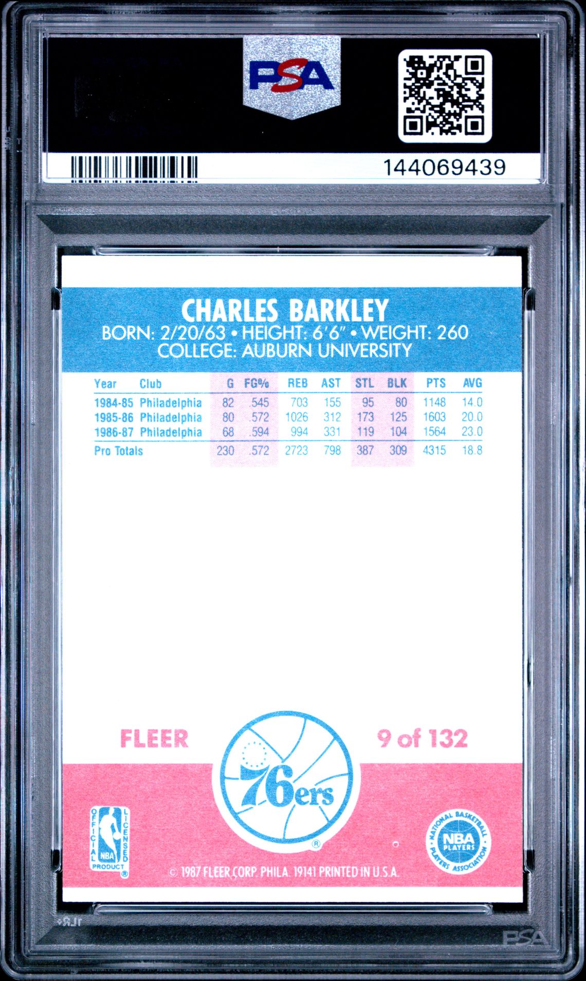 1987 Fleer Charles Barkley #9 Nm 7 back