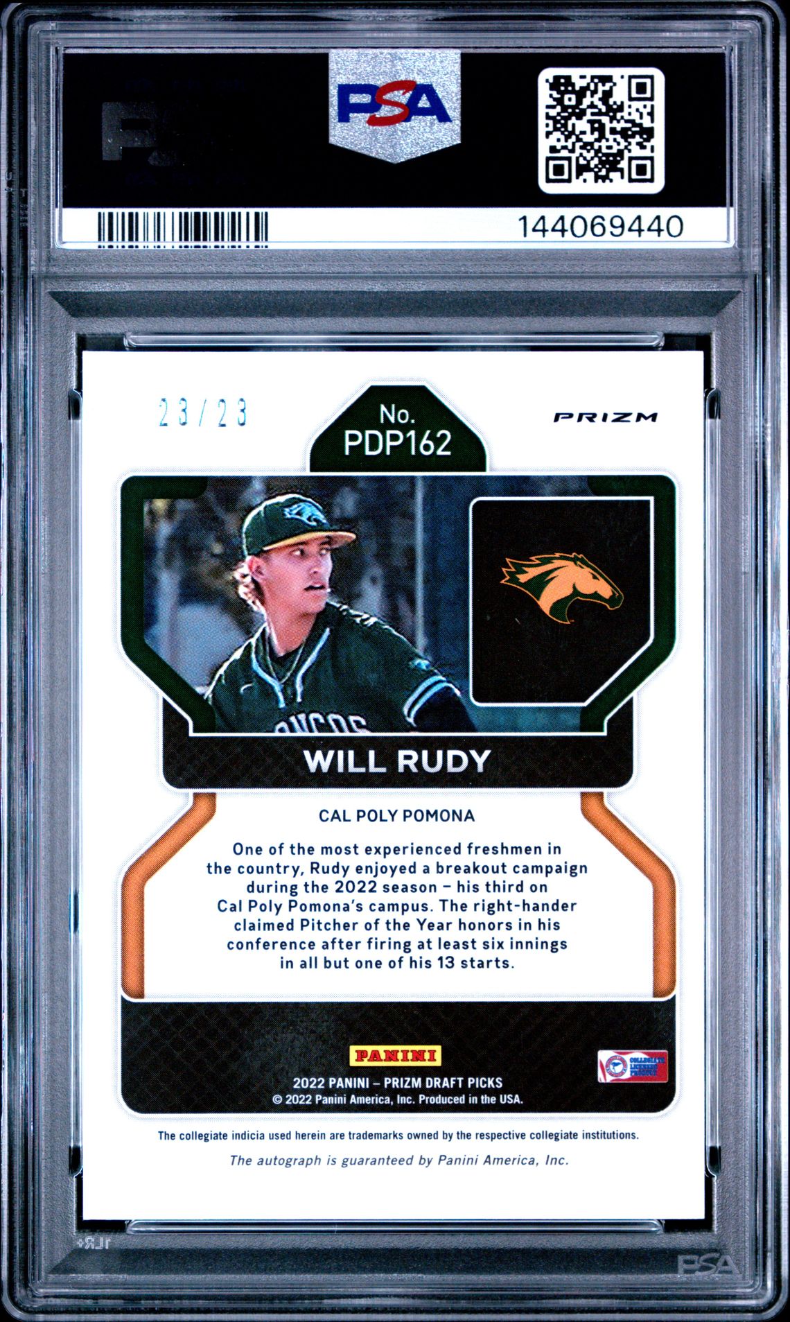 2022 Panini Prizm Draft Picks Will Rudy #Pdp162 (Auto-Lime Green Prizm) Mint 9 back