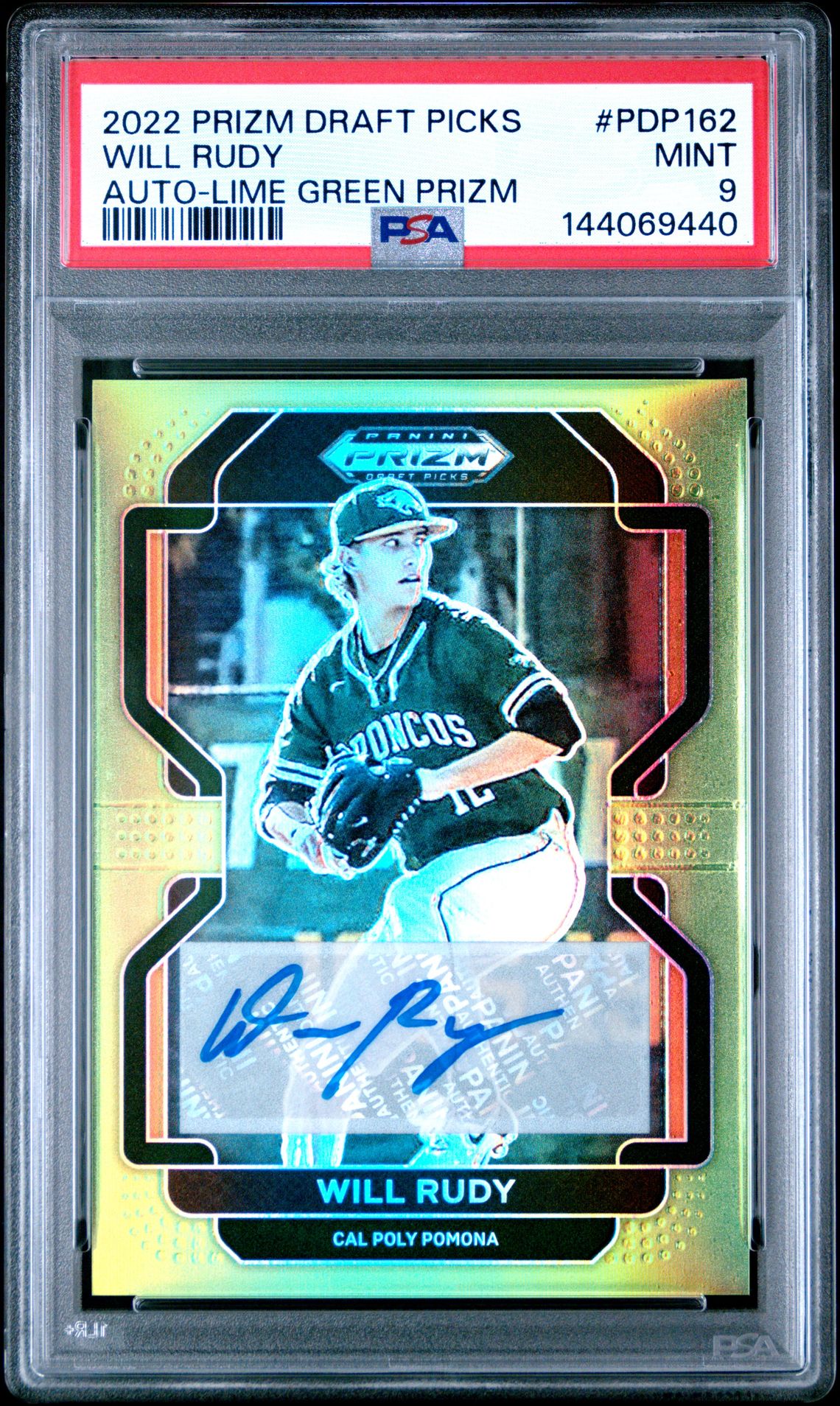 2022 Panini Prizm Draft Picks Will Rudy #Pdp162 (Auto-Lime Green Prizm) Mint 9 front