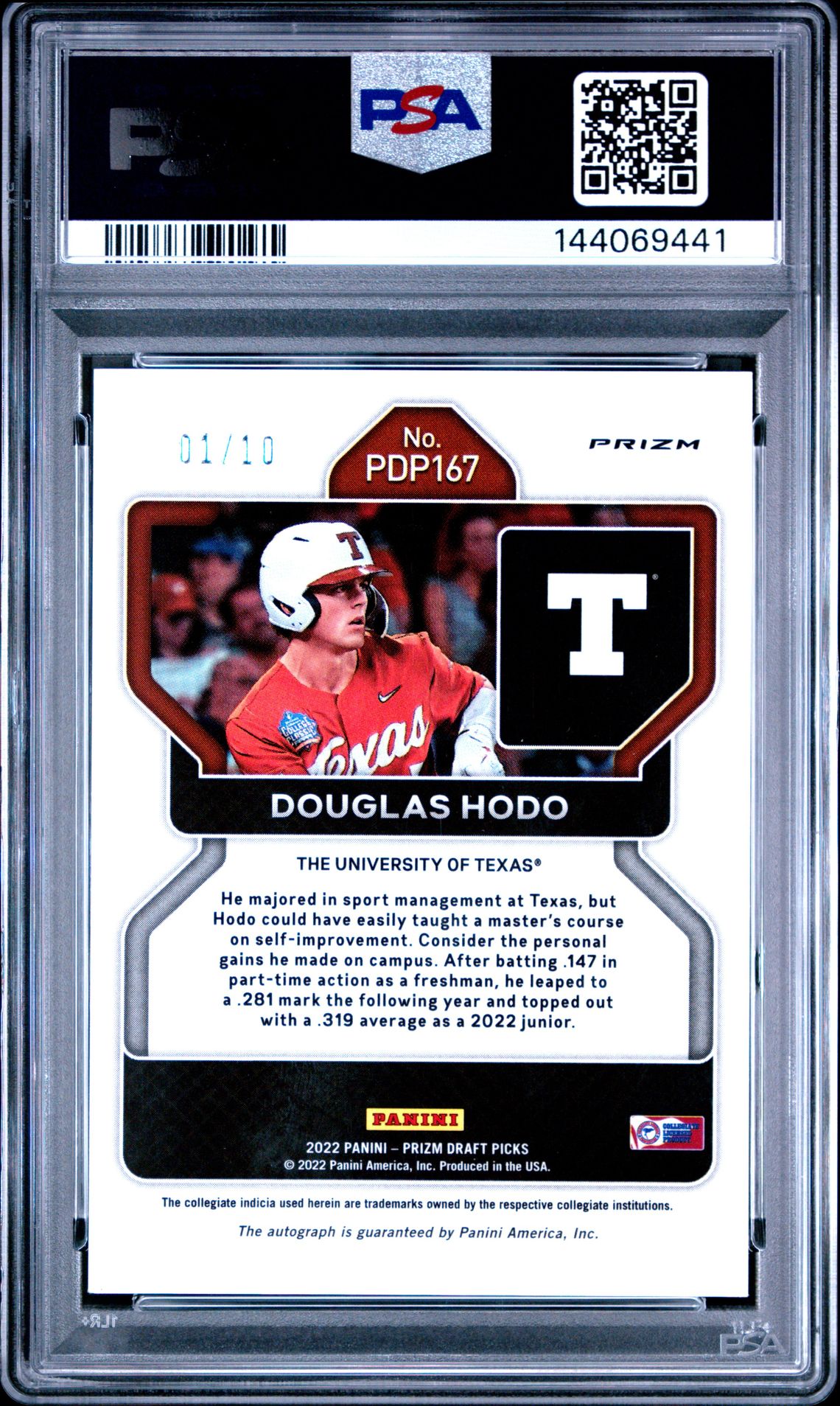 2022 Panini Prizm Draft Picks Douglas Hodo #Pdp167 (Autograph-Gold Prizm) Mint 9 back