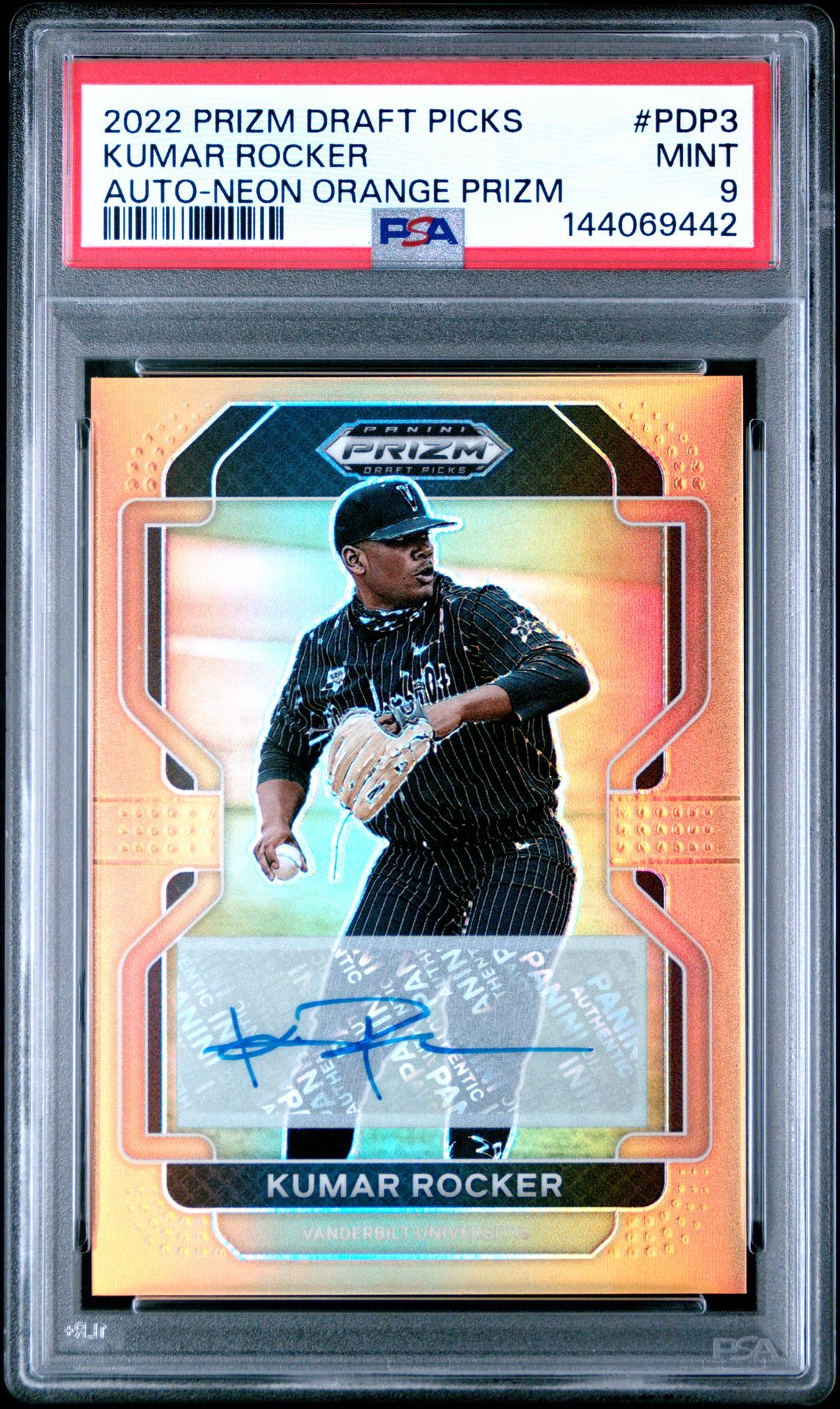 2022 Panini Prizm Draft Picks Kumar Rocker #Pdp3 (Auto-Neon Orange Prizm) Mint 9 front