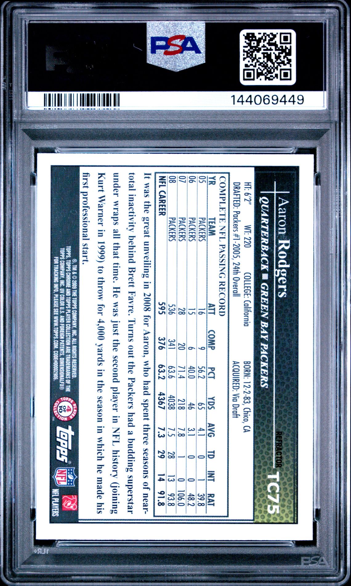 2009 Topps Chrome Aaron Rodgers #Tc75 (Passing-Blue Refractor) Mint 9 back