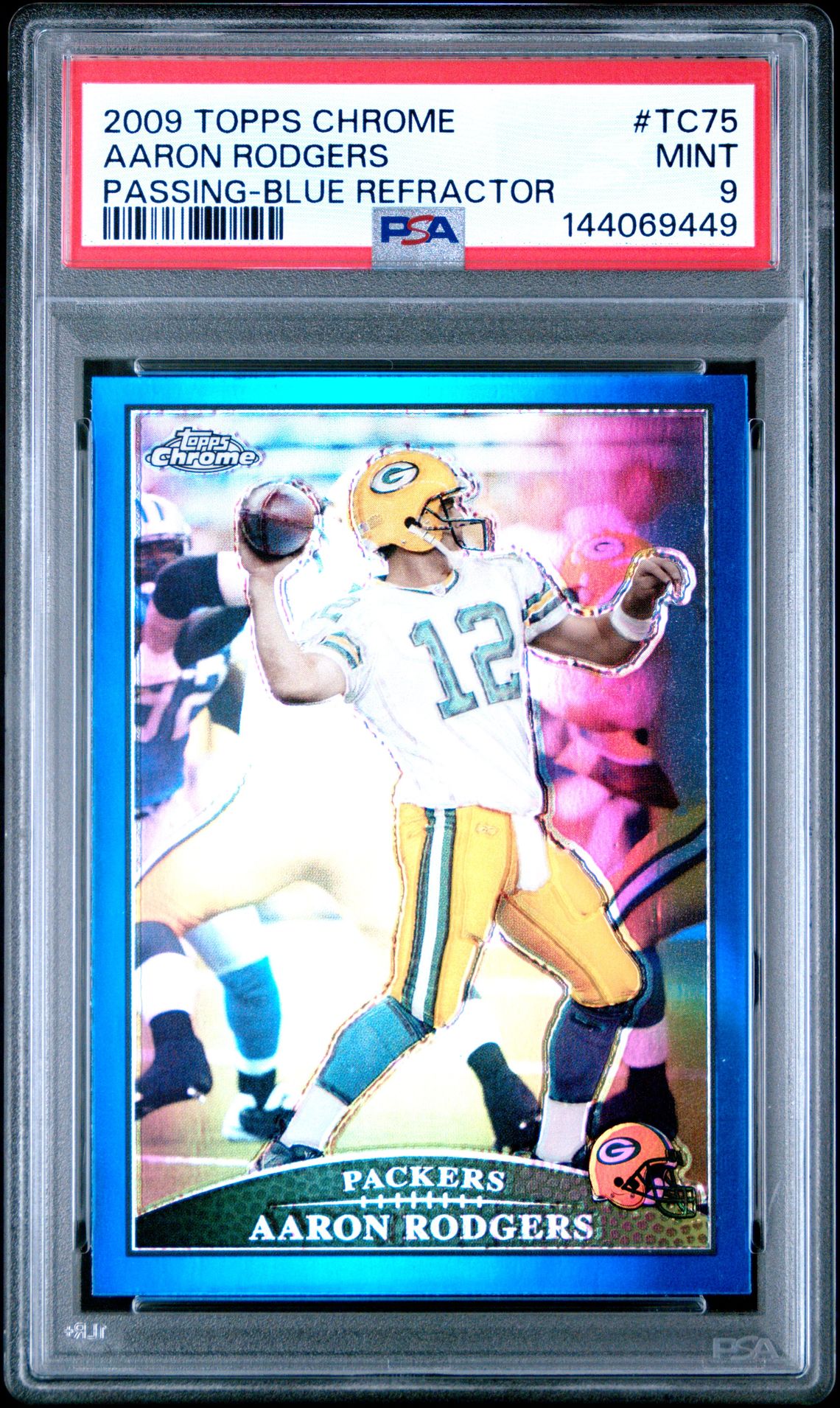 2009 Topps Chrome Aaron Rodgers #Tc75 (Passing-Blue Refractor) Mint 9 front