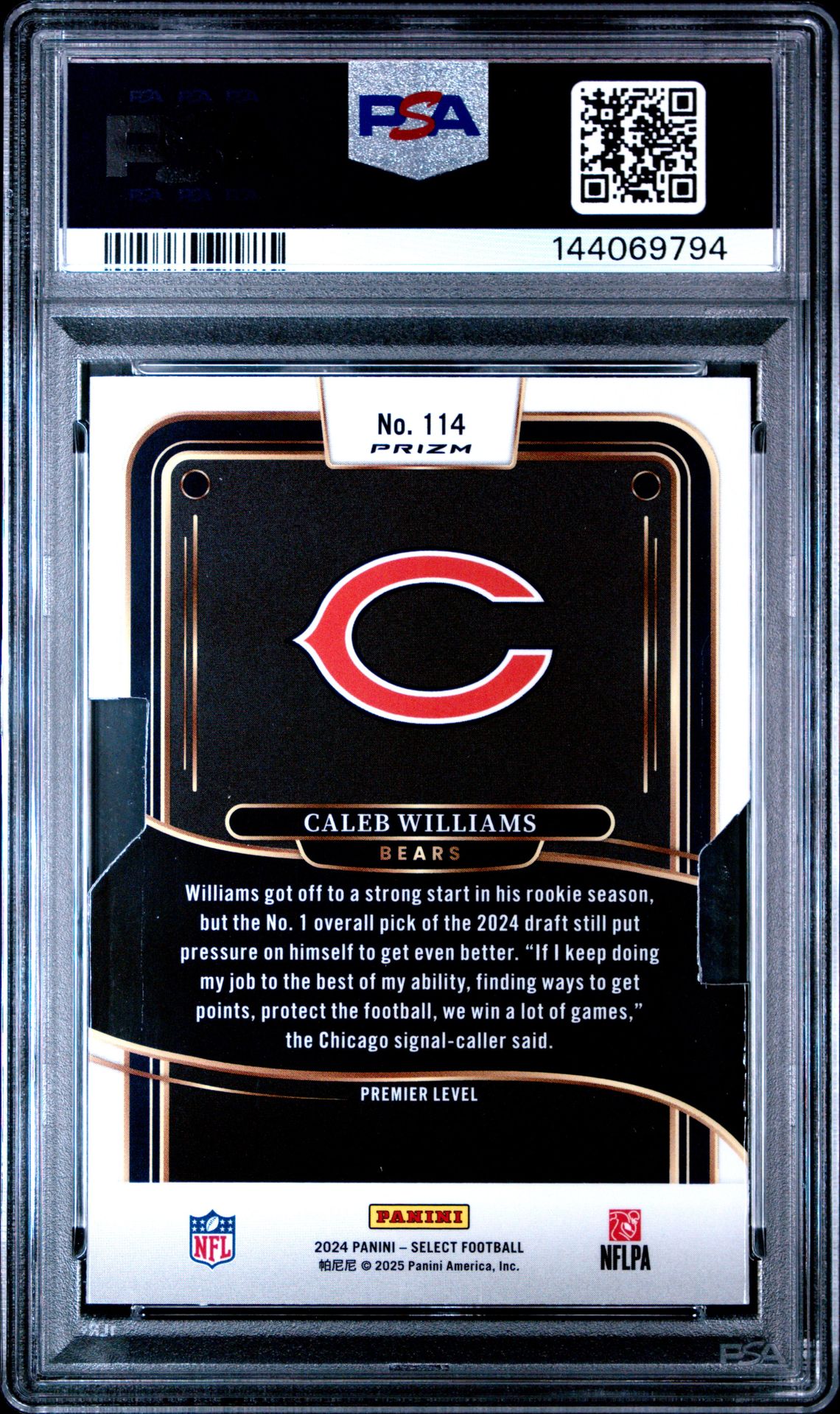 2024 Panini Select Caleb Williams #114 (Die-Cut Silver Prizm) Mint 9 back