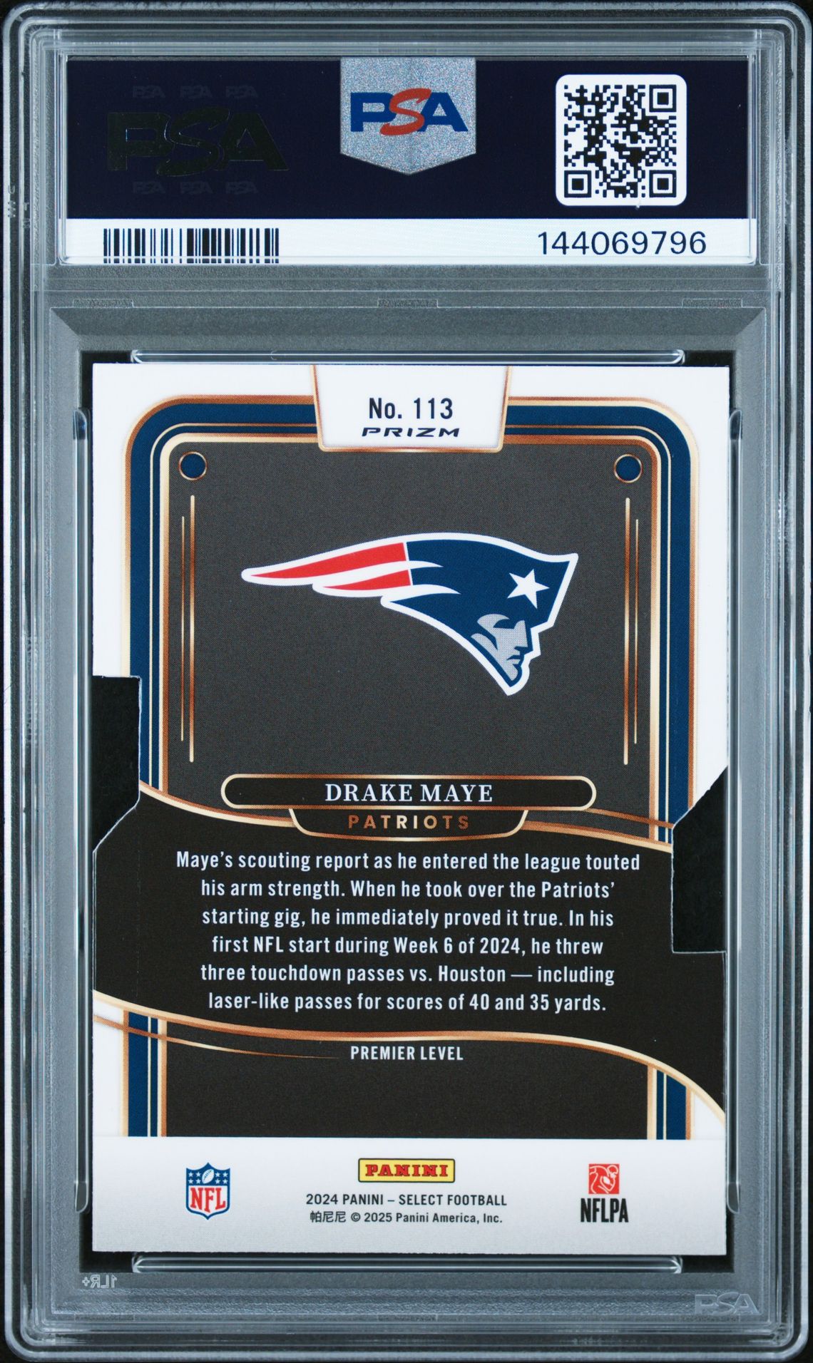 2024 Panini Select Drake Maye #113 (Die-Cut Silver Prizm) Mint 9 back