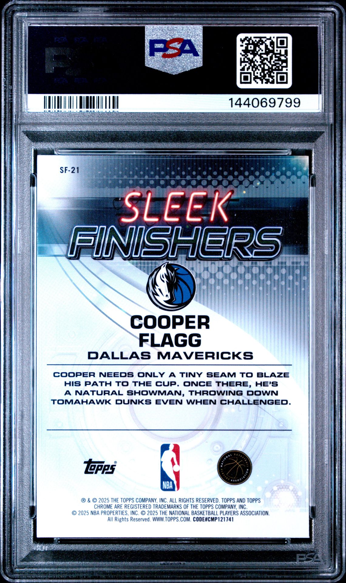 2025 Topps Chrome Sleek Finishers Cooper Flagg #Sf-21 Gem Mt 10 back