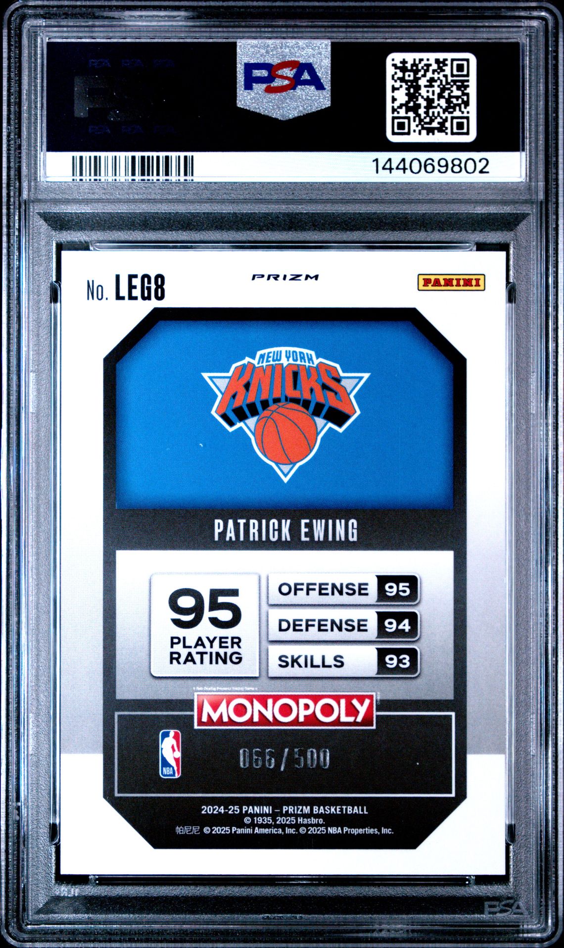 2024 Panini Prizm Monopoly Legends Patrick Ewing #Leg8 (Legends-Gold Million Shim) Gem Mt 10 back