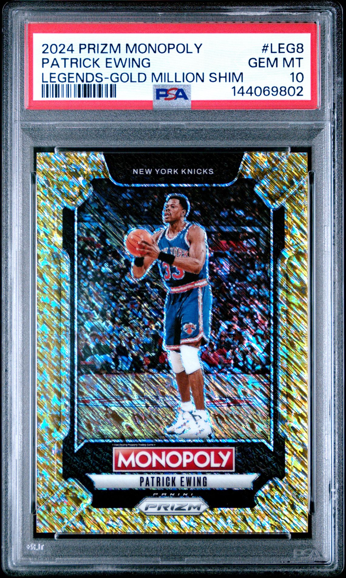 2024 Panini Prizm Monopoly Legends Patrick Ewing #Leg8 (Legends-Gold Million Shim) Gem Mt 10 front