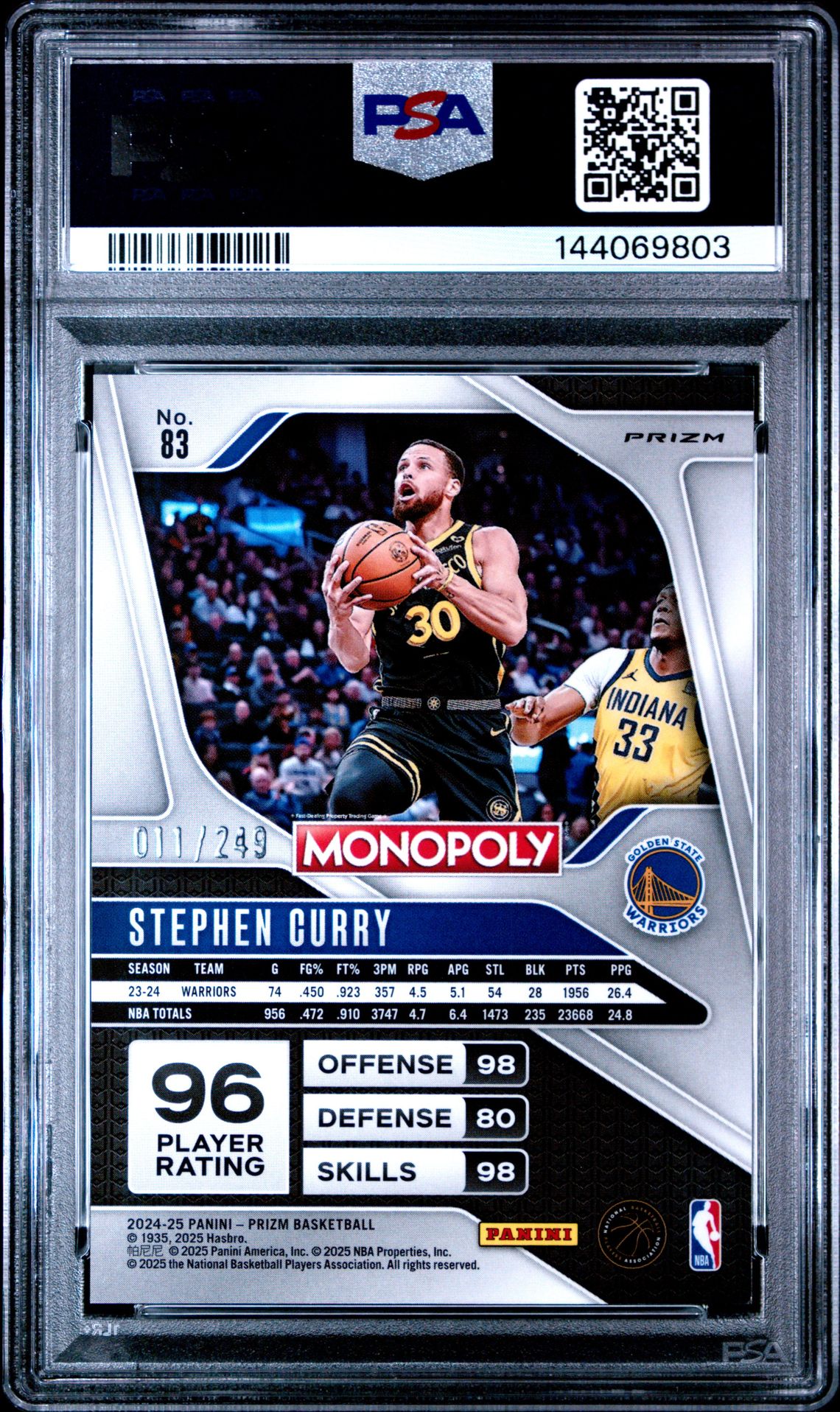 2024 Panini Prizm Monopoly Stephen Curry #83 (Light Blue) Mint 9 back
