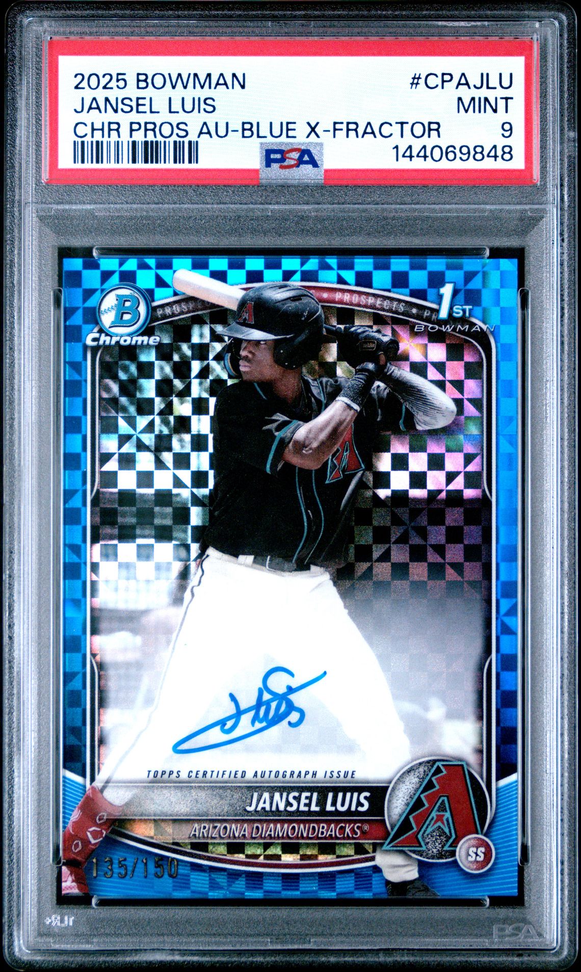 2025 Bowman Chrome Prospect Autographs Jansel Luis #Cpajlu (Chr Pros Au-Blue X-Fractor) Mint 9 front