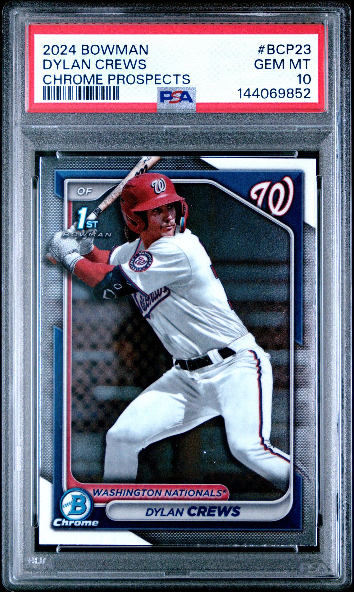 2024 Bowman Chrome Prospects Dylan Crews #Bcp23 Gem Mt 10 front view - PSA graded GEM MT 10