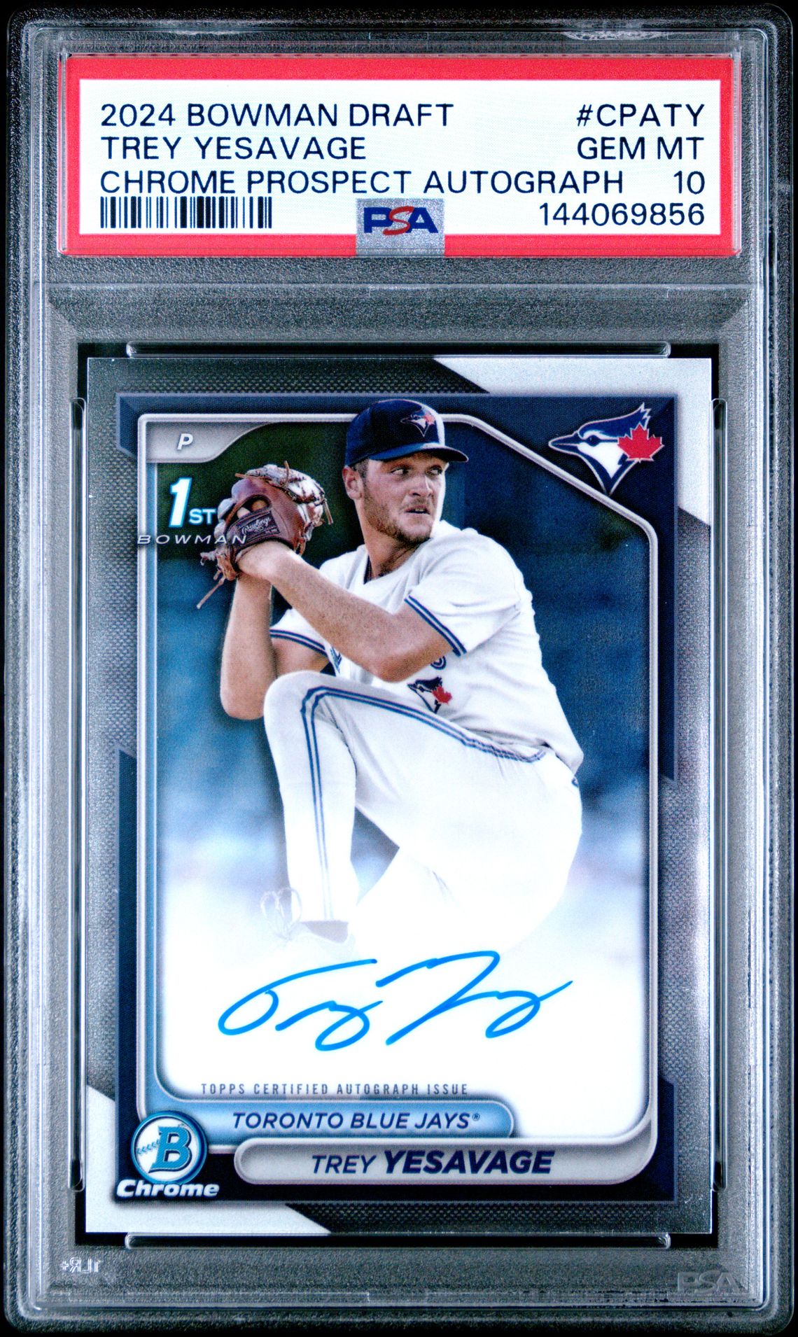 2024 Bowman Draft Chrome Prospect Autographs Trey Yesavage #Cpaty Gem Mt 10 front