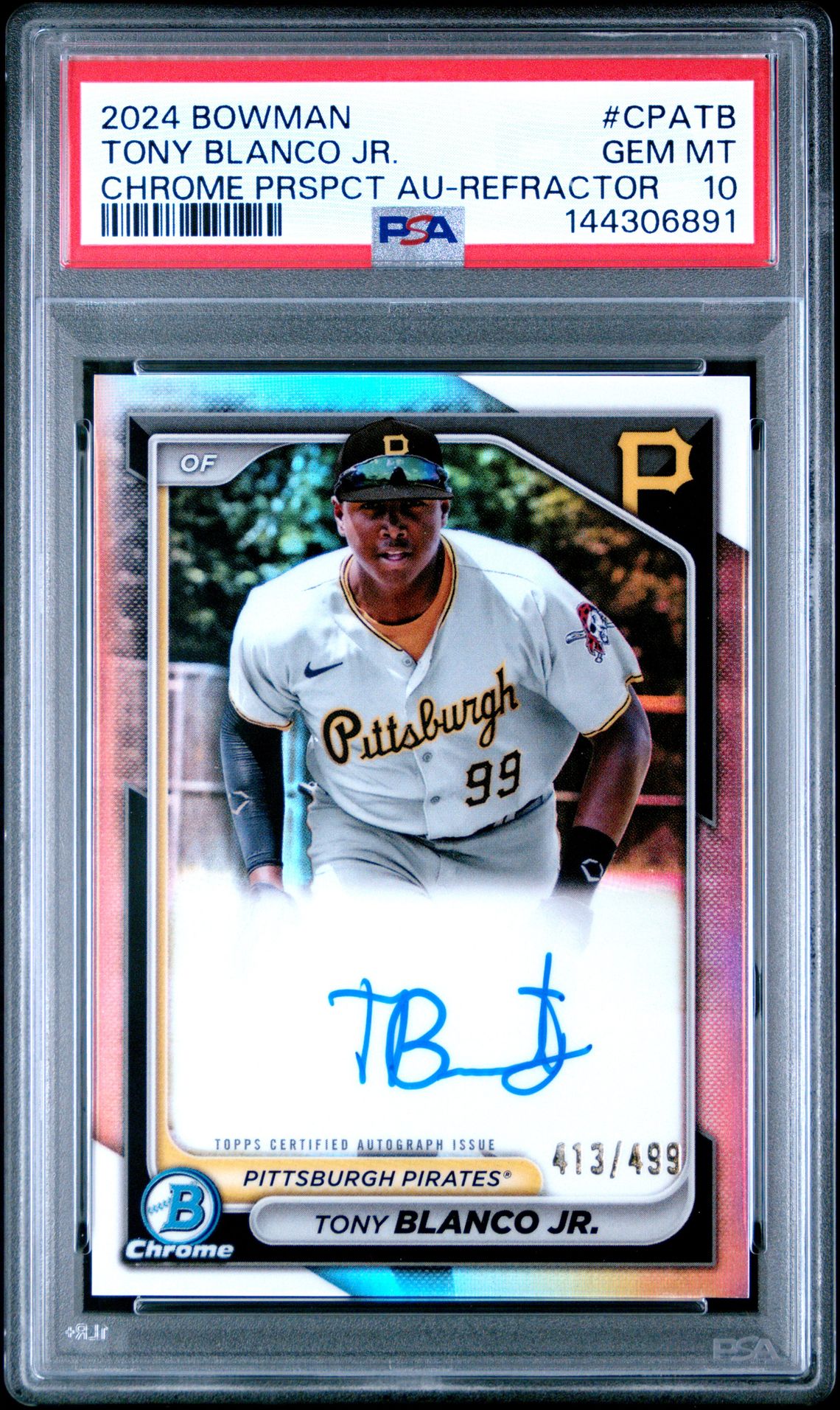 2024 Bowman Chrome Prospect Autographs Tony Blanco Jr. #Cpatb (Chrome Prspct Au-Refractor) Gem Mt 10 front