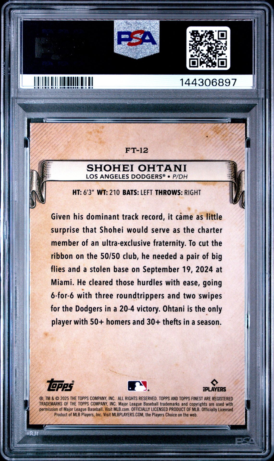 2025 Topps Finest Finest Timelines Shohei Ohtani #Ft12 Gem Mt 10 back