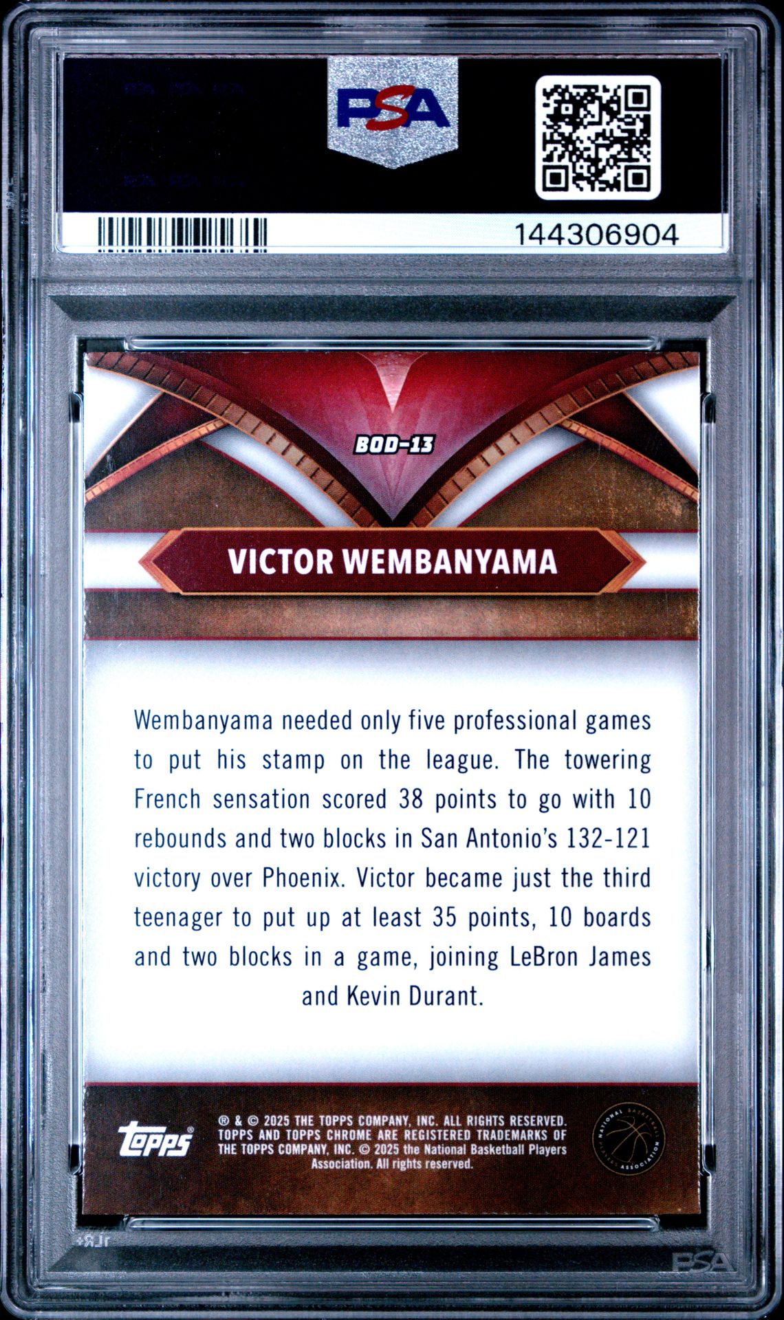 2024 Topps Chrome Ball Of Duty Victor Wembanyama #Bod13 (Ball Of Duty-Pink Bk Ref) Gem Mt 10 back