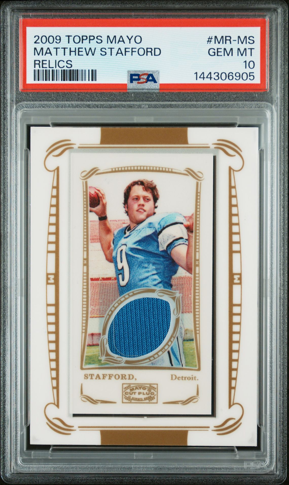 2009 Topps Mayo Relics Matthew Stafford #Mr-Ms (Relics) Gem Mt 10 front
