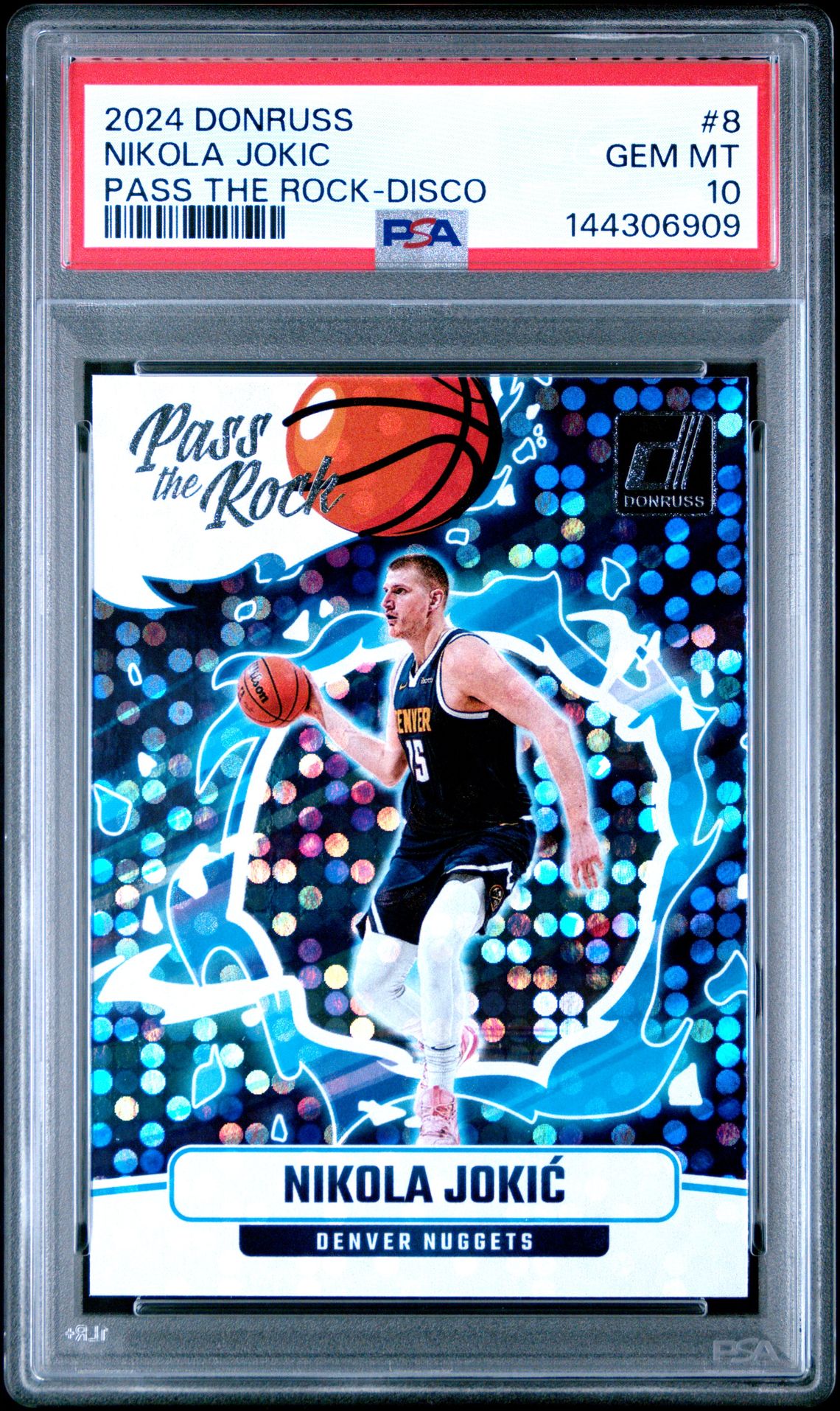 2024 Panini Donruss Pass The Rock Nikola Jokic #8 (Pass The Rock-Disco) Gem Mt 10 front