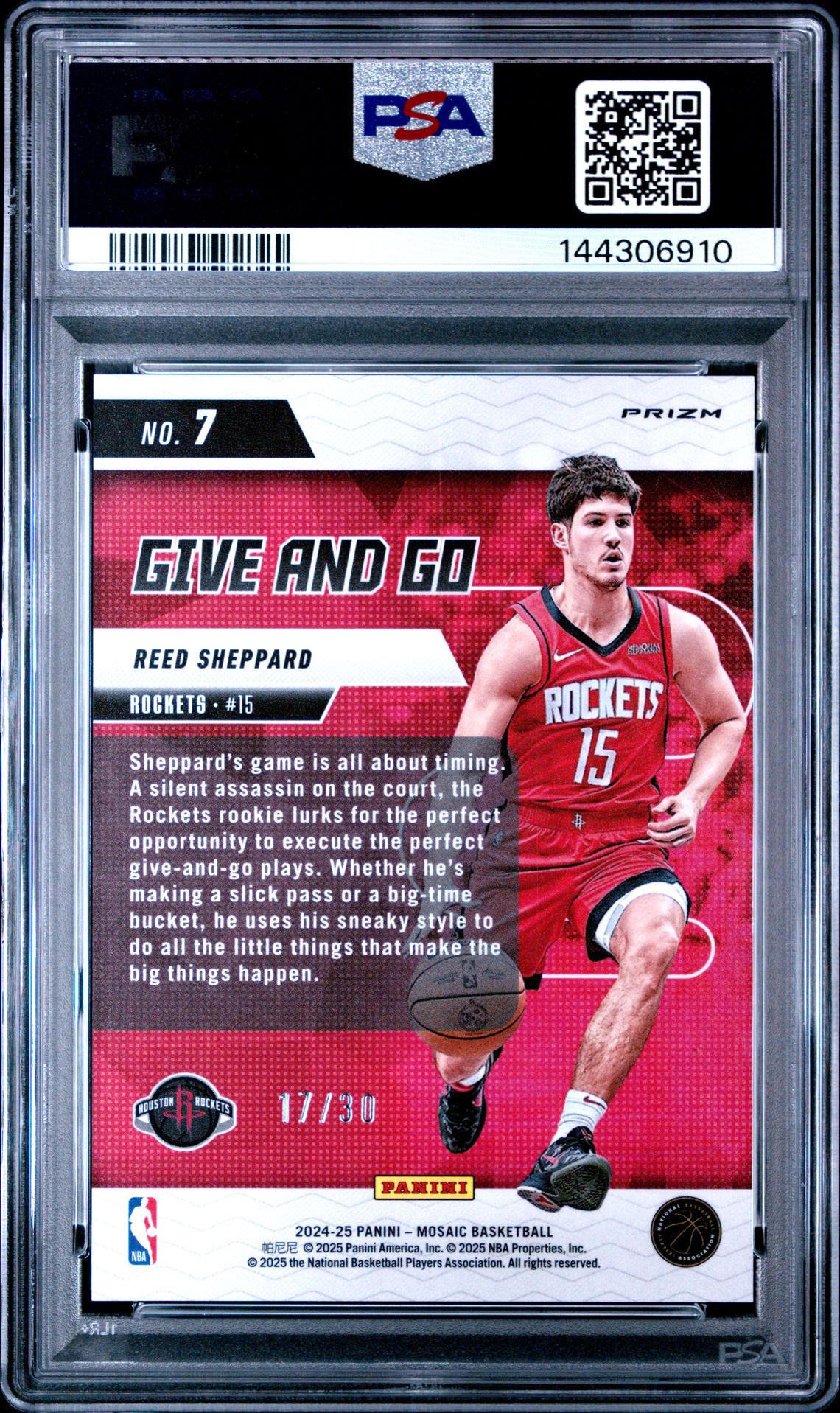 2024 Panini Mosaic Give And Go Reed Sheppard #7 (Give And Go-Blu Fluorescent) Mint 9 back