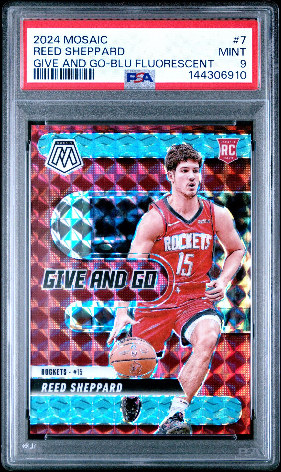 2024 Panini Mosaic Give And Go Reed Sheppard #7 (Give And Go-Blu Fluorescent) Mint 9 front