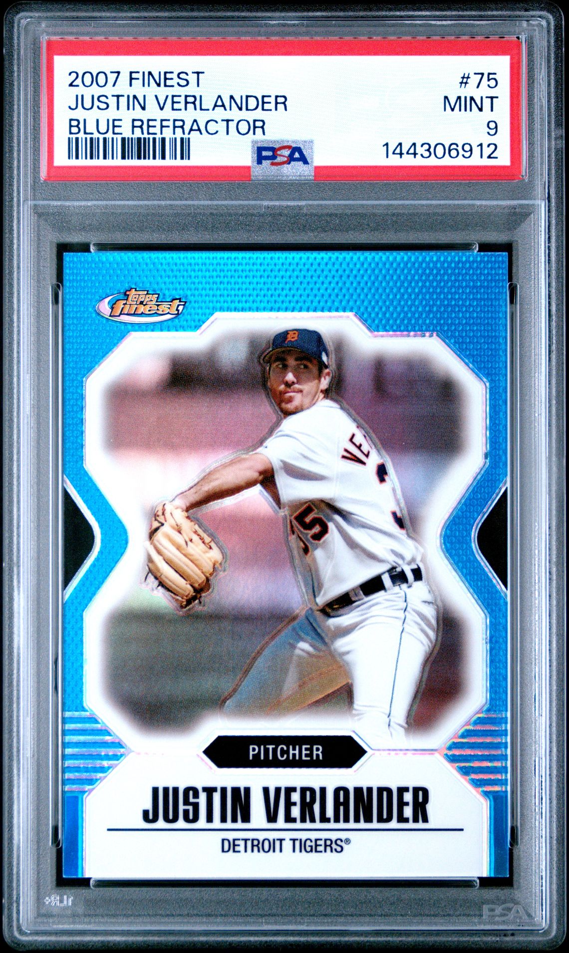 2007 Finest Justin Verlander #75 (Blue Refractor) Mint 9 front