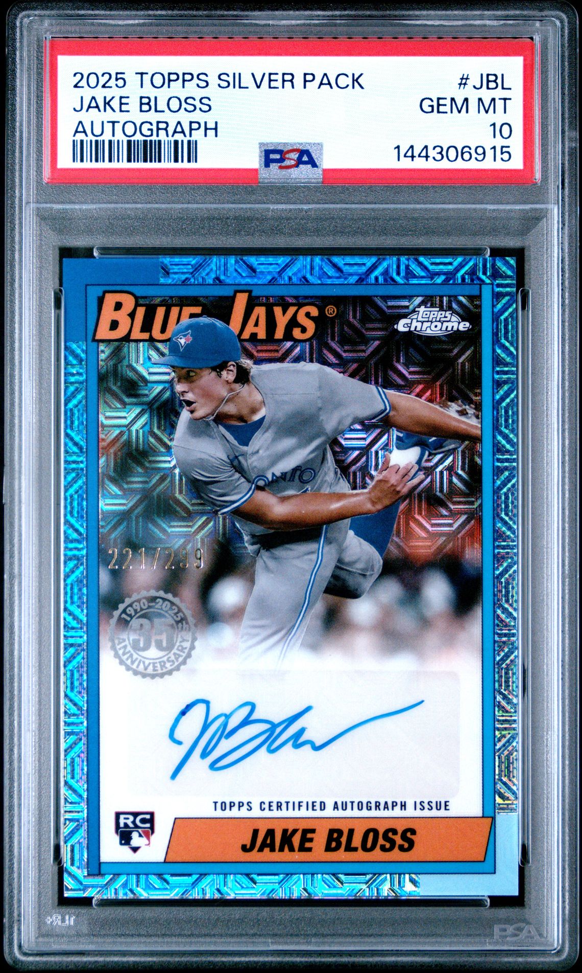 2025 Topps Silver Pack 1990 Chrome Promo Autograph Jake Bloss #Jbl Gem Mt 10 front