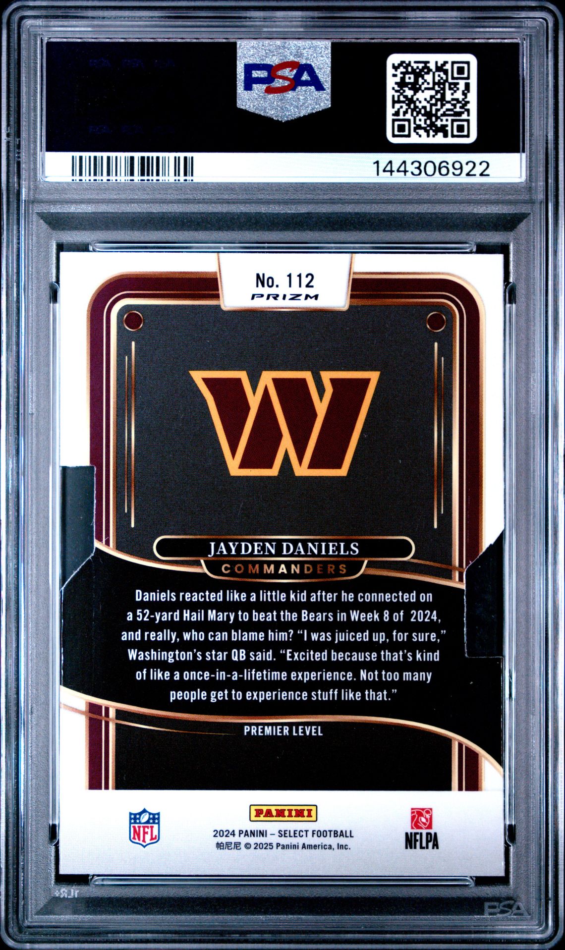 2024 Panini Select Jayden Daniels #112 (Die-Cut Silver Prizm) Mint 9 back