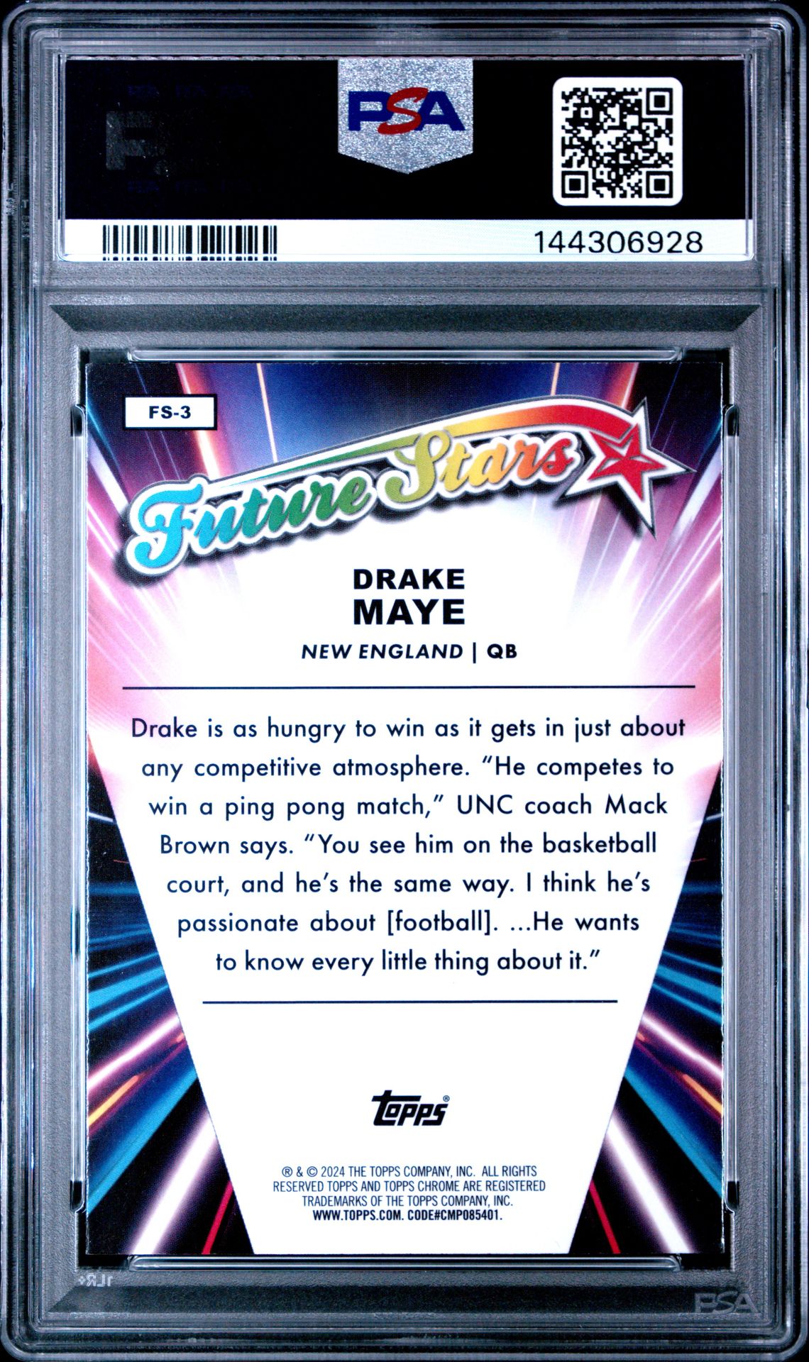 2024 Topps Chrome Future Stars Drake Maye #Fs3 (Future Stars-Pink Ref) Mint 9 back