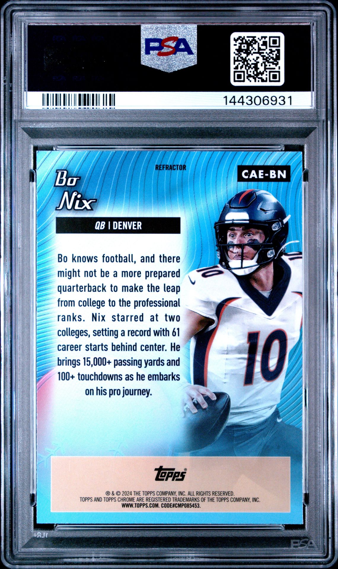 2024 Topps Chrome Chrome All-Etch Bo Nix #Caebn (Chrome All-Etch-Refractor) Mint 9 back