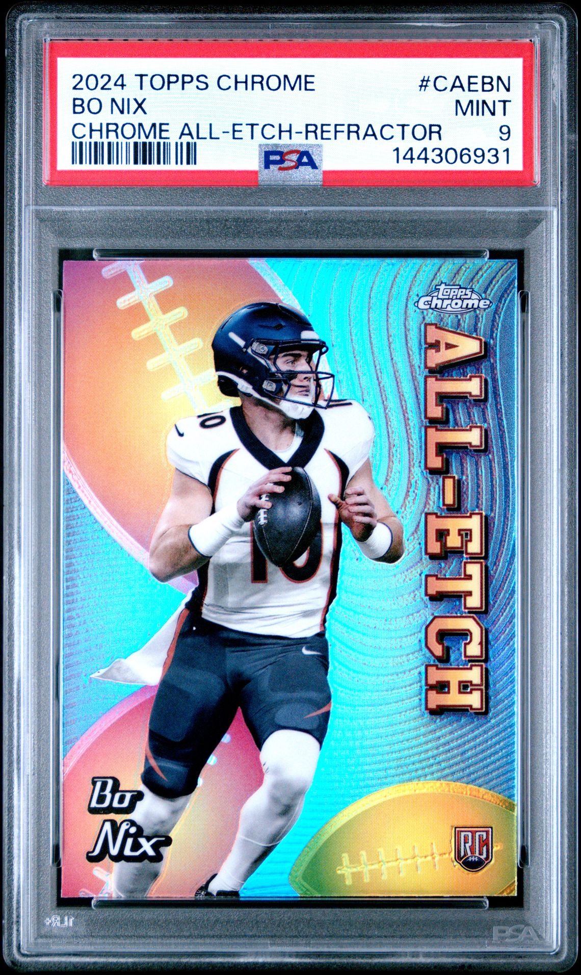 2024 Topps Chrome Chrome All-Etch Bo Nix #Caebn (Chrome All-Etch-Refractor) Mint 9 front