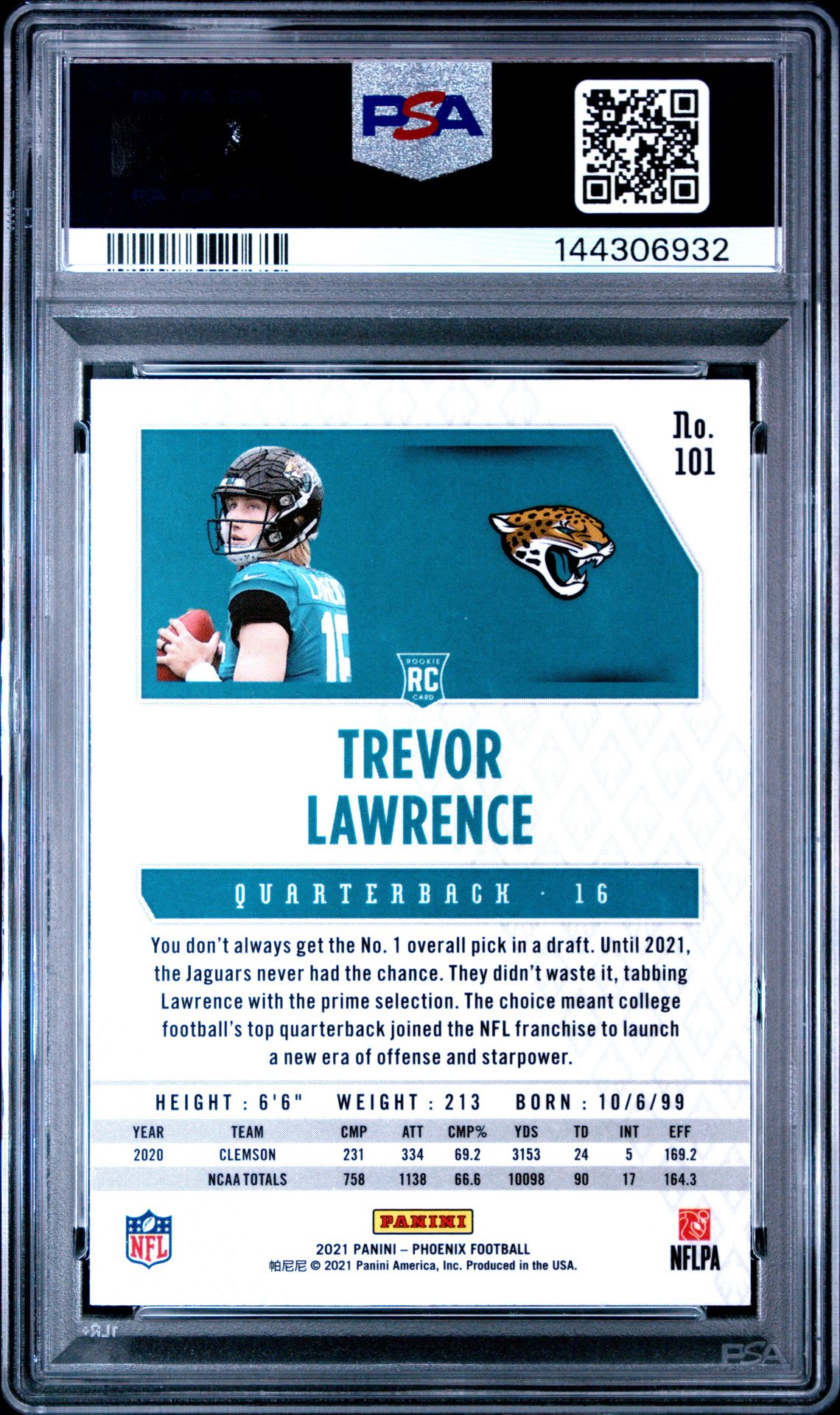 2021 Panini Phoenix Trevor Lawrence #101 (Fire Burst) Mint 9 back