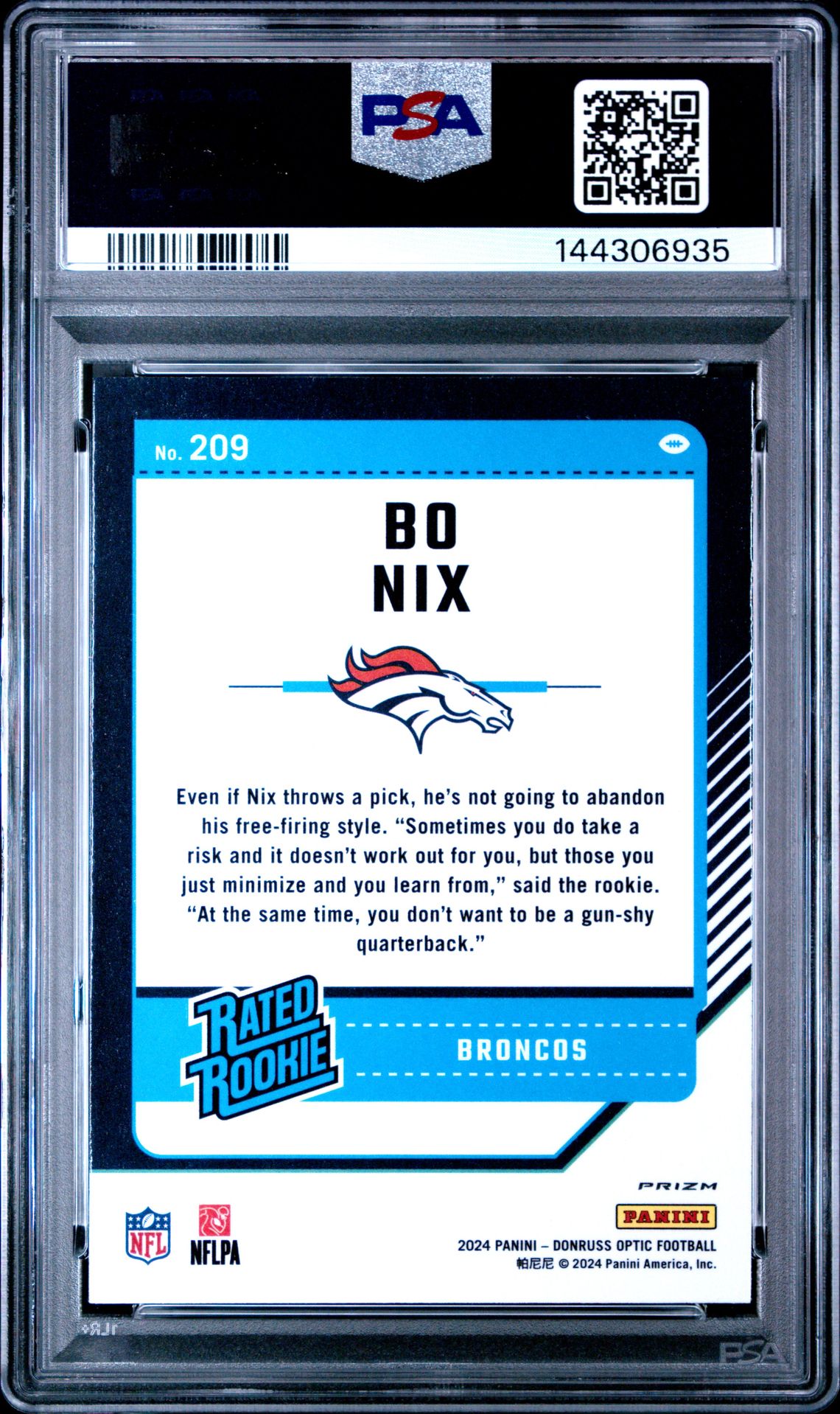 2024 Panini Donruss Optic Bo Nix #209 (Red Mojo) Mint 9 back