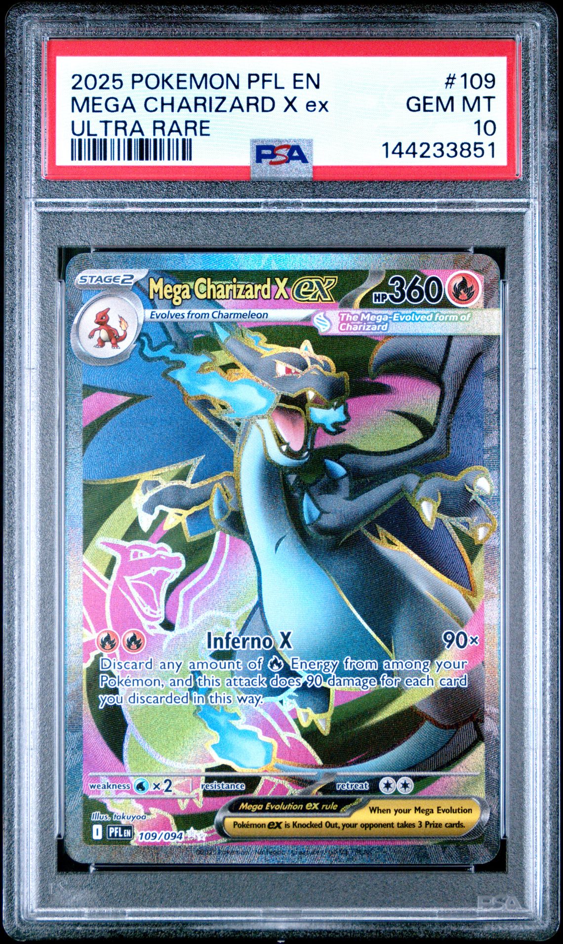 2025 Pokemon Pfl En-Phantasmal Flames Mega Charizard X Ex #109 (Ultra Rare) Gem Mt 10 front view - PSA graded GEM MT 10