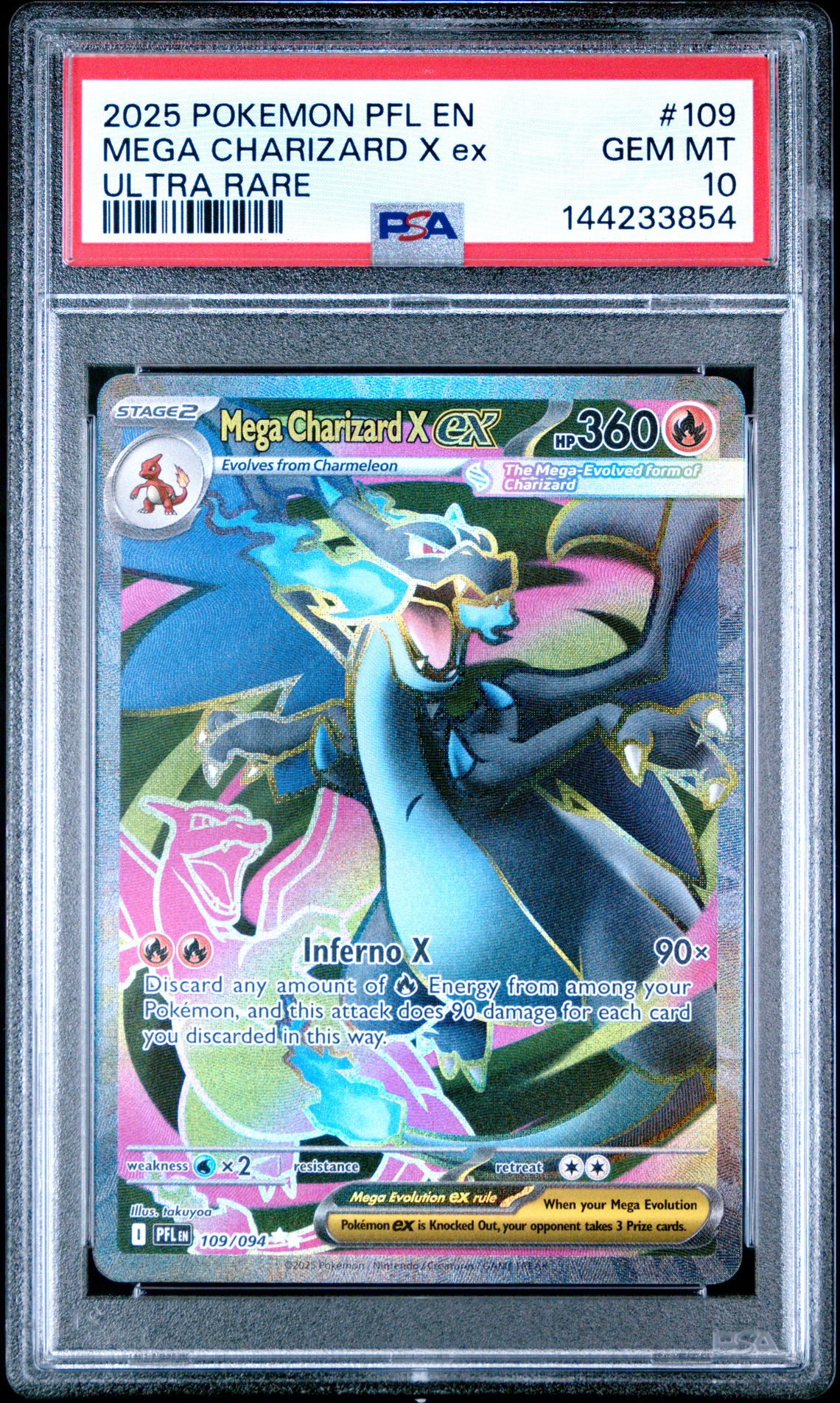 2025 Pokemon Pfl En-Phantasmal Flames Mega Charizard X Ex #109 (Ultra Rare) Gem Mt 10 front view - PSA graded GEM MT 10