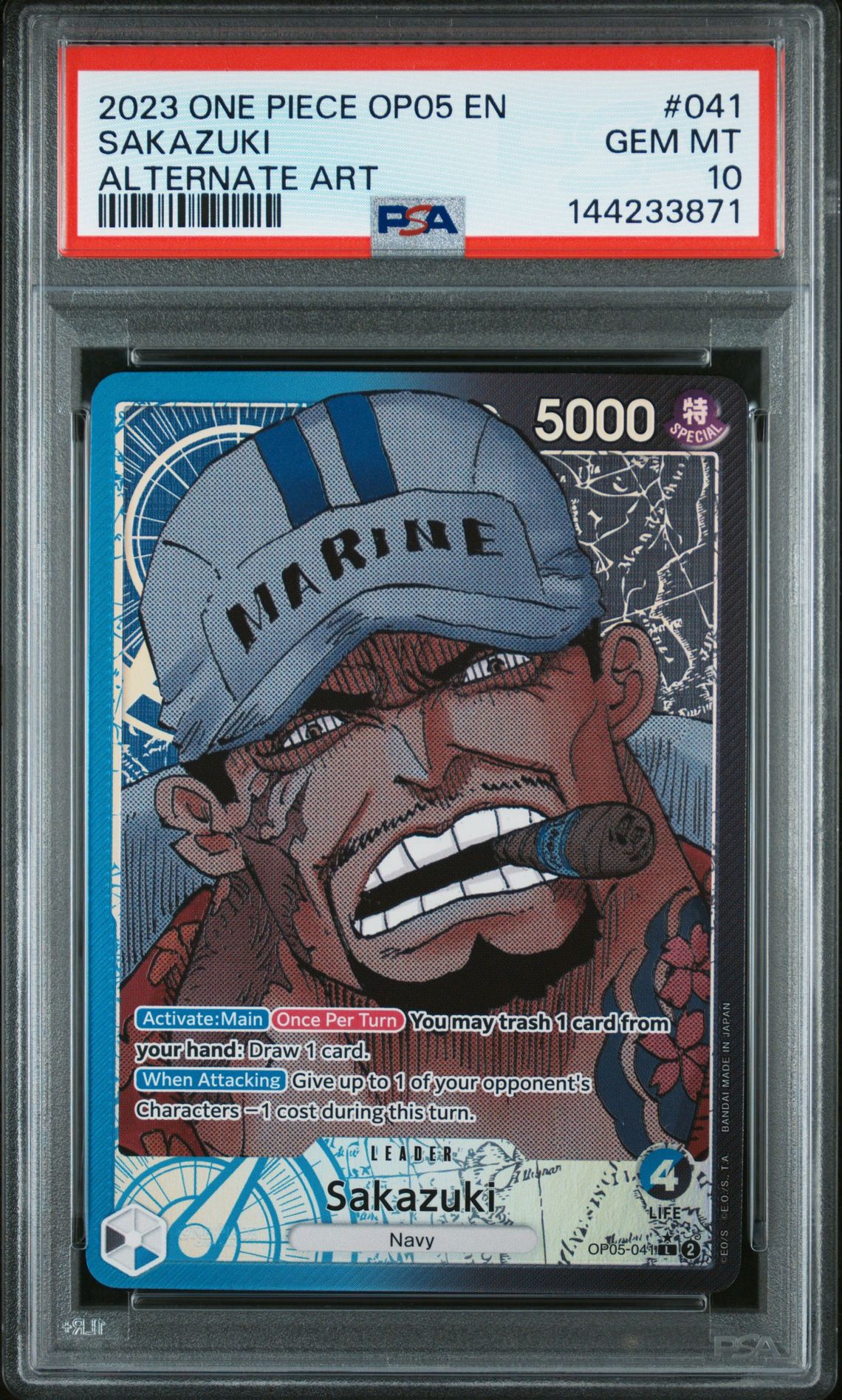 2023 One Piece Op05-Awakening Of The New Era Sakazuki #041 (Alternate Art) Gem Mt 10 front view - PSA graded GEM MT 10