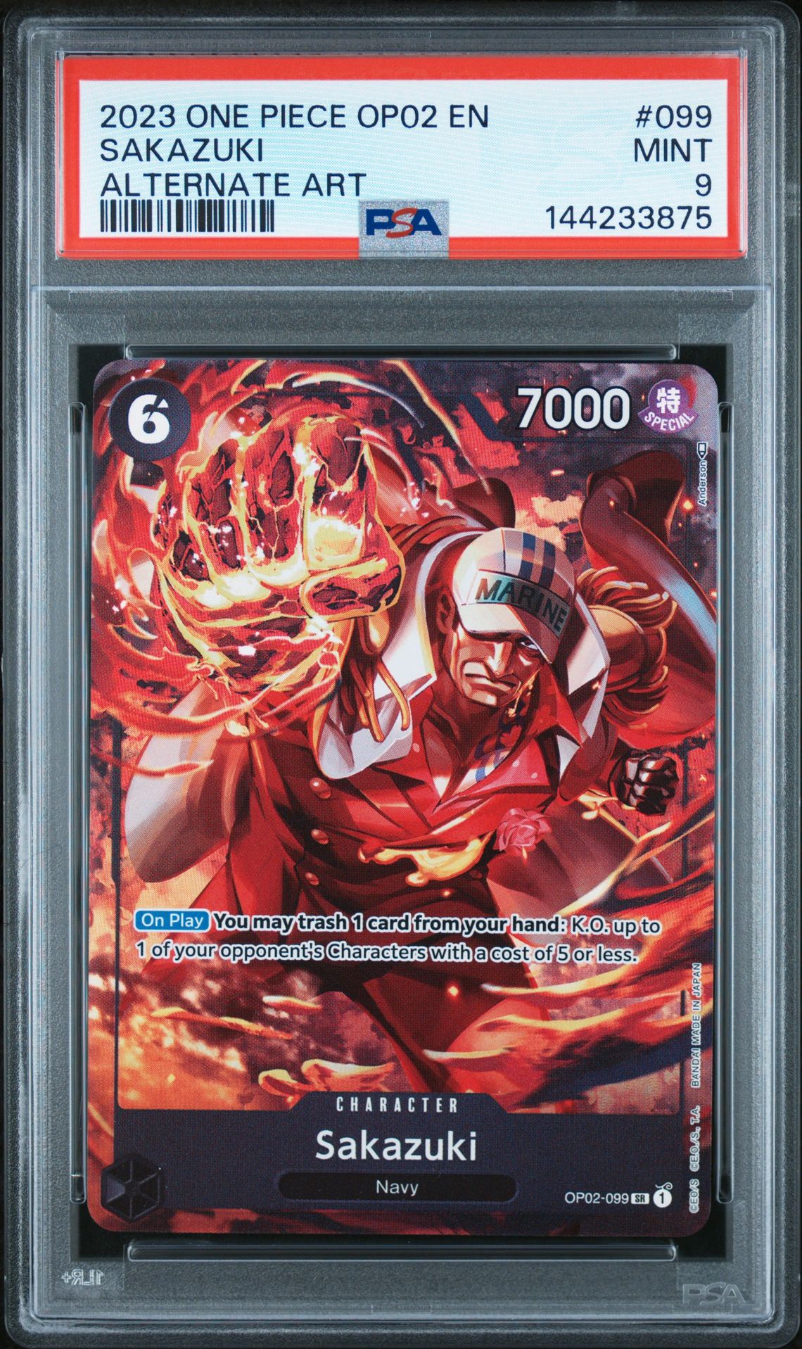2023 One Piece Op02-Paramount War Sakazuki #099 (Alternate Art) Mint 9 front
