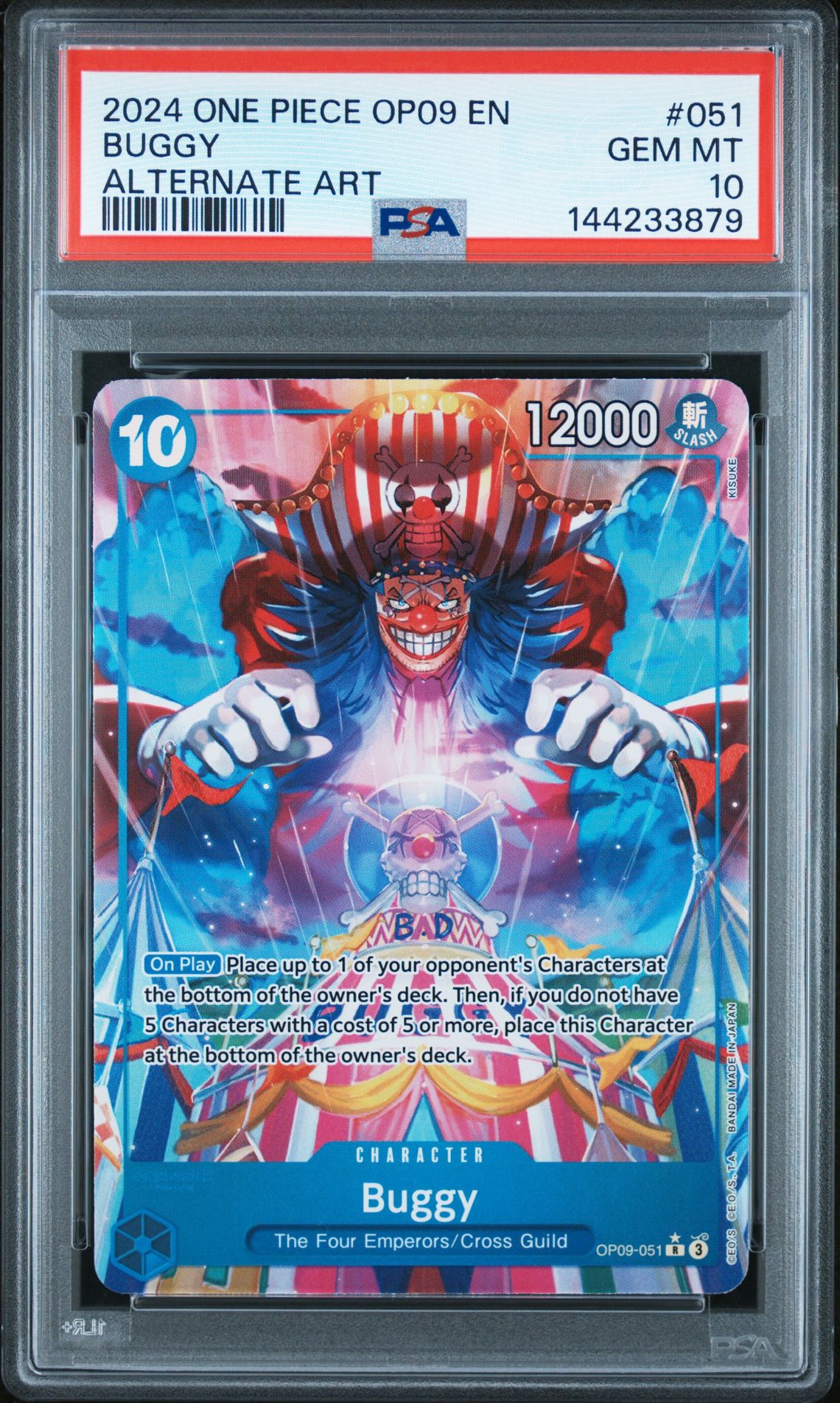 2024 One Piece Op09-Emperors In The New World Buggy #051 (Alternate Art) Gem Mt 10 front view - PSA graded GEM MT 10