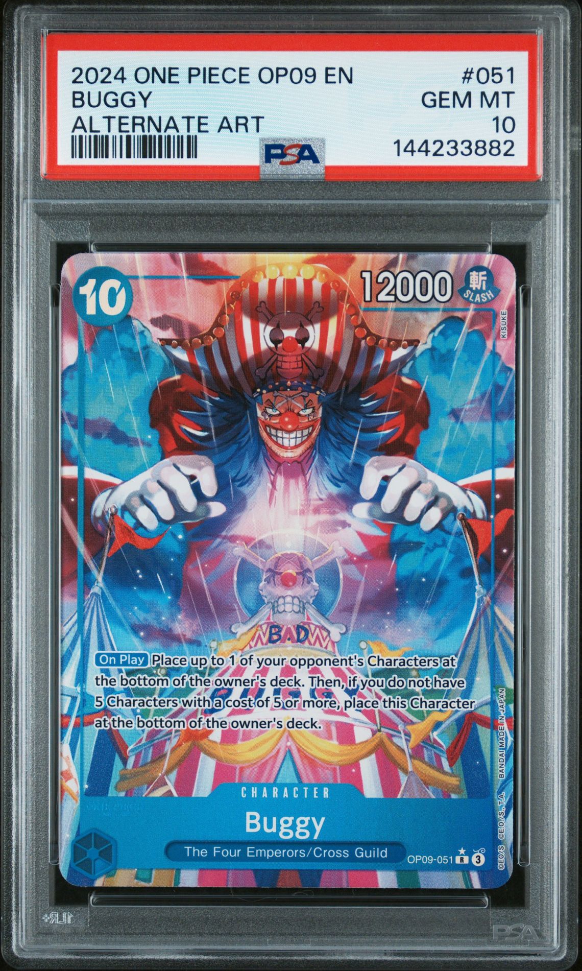 2024 One Piece Op09-Emperors In The New World Buggy #051 (Alternate Art) Gem Mt 10 front view - PSA graded GEM MT 10