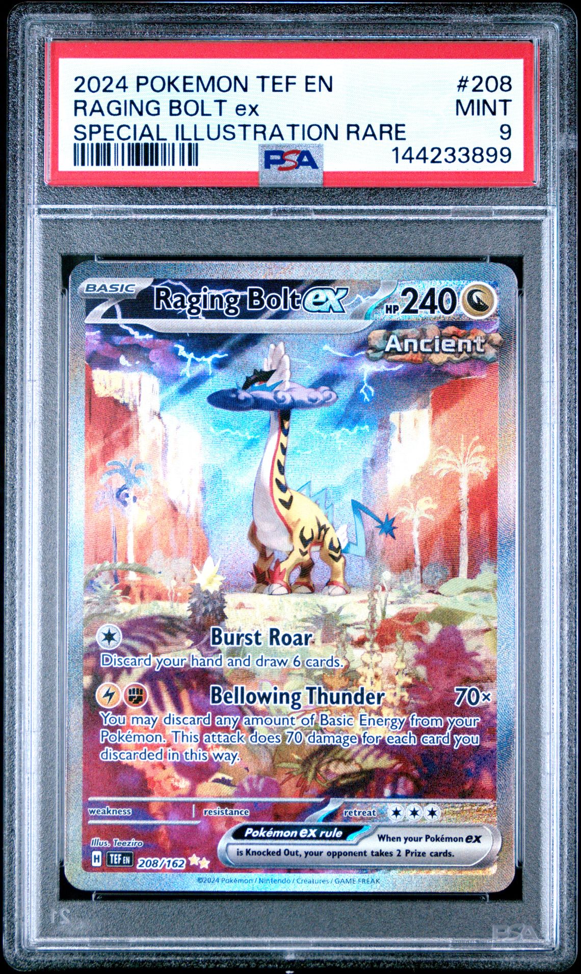 2024 Pokemon Tef En-Temporal Forces Raging Bolt Ex #208 (Special Illustration Rare) Mint 9 front