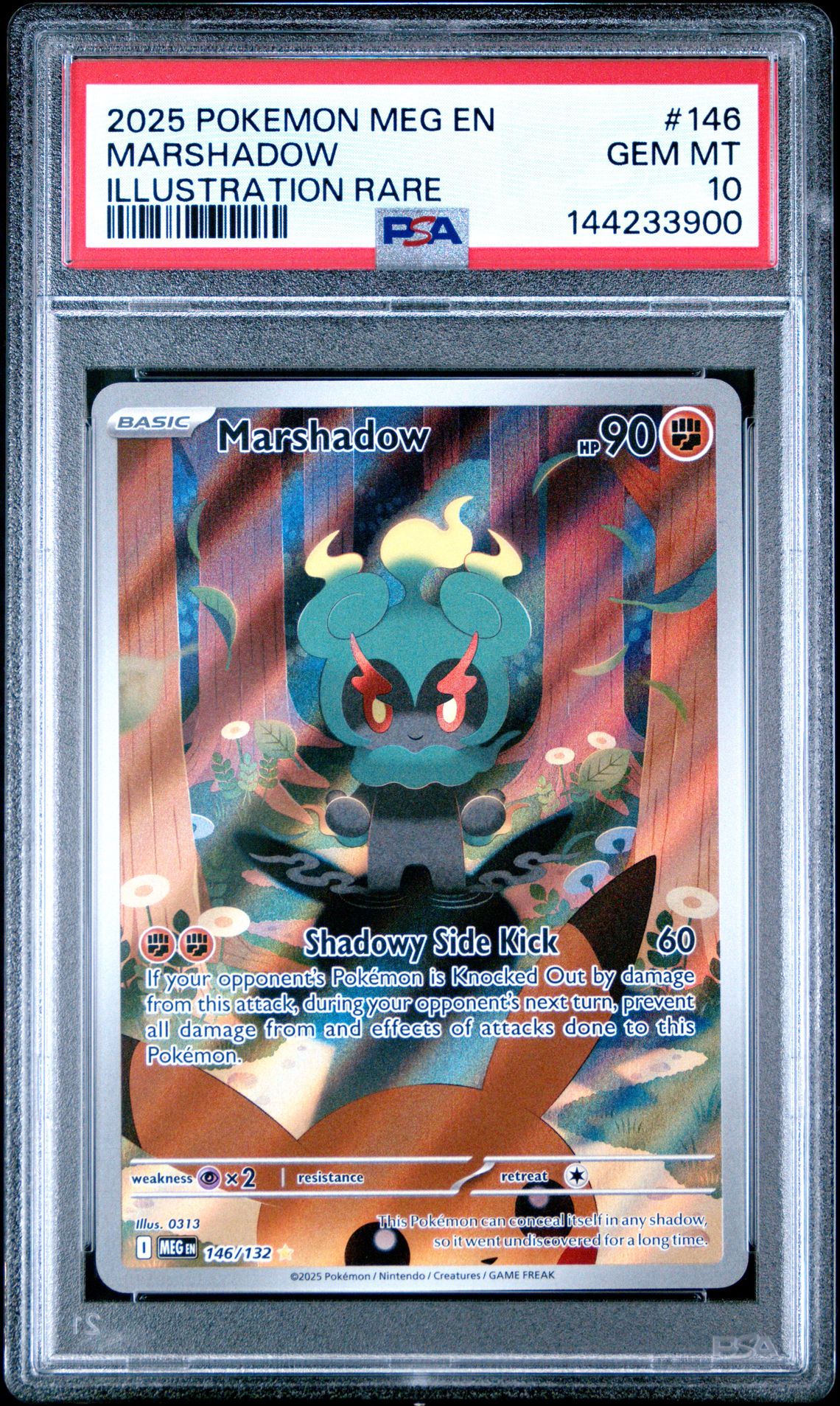 2025 Pokemon Meg En-Mega Evolution Marshadow #146 (Illustration Rare) Gem Mt 10 front view - PSA graded GEM MT 10